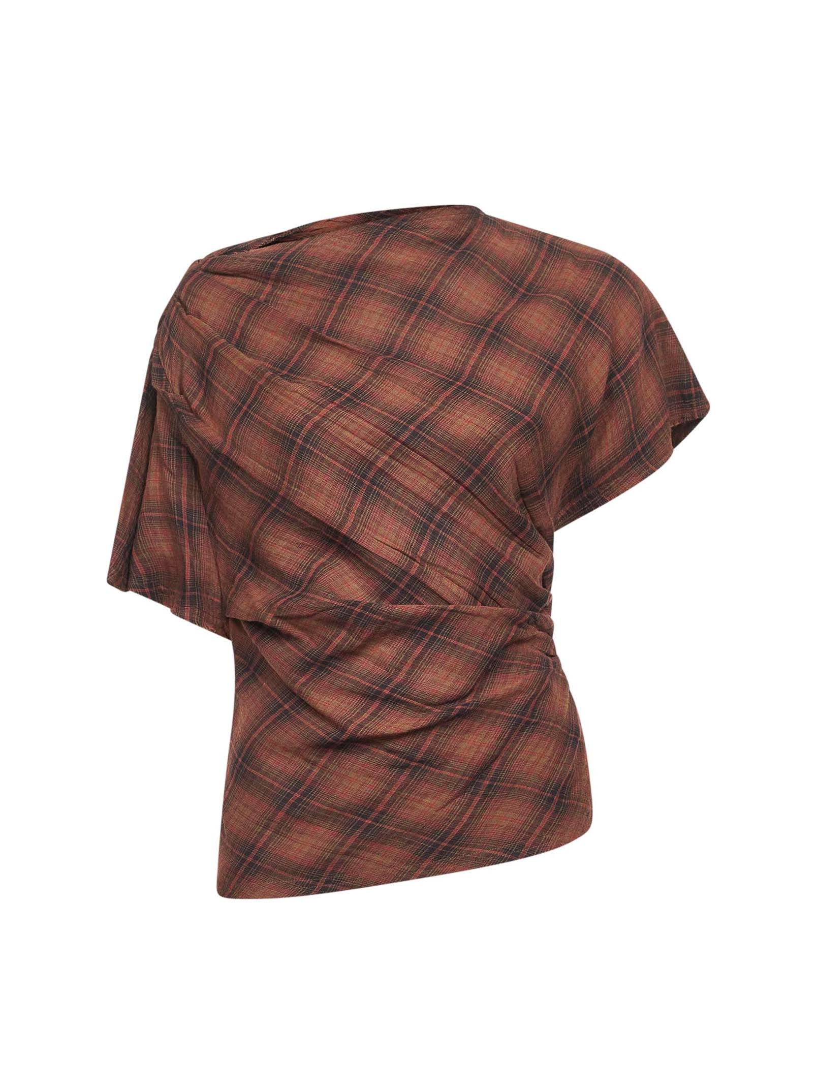 Dark bronze checkered cotton Neyela asymmetric top - 1