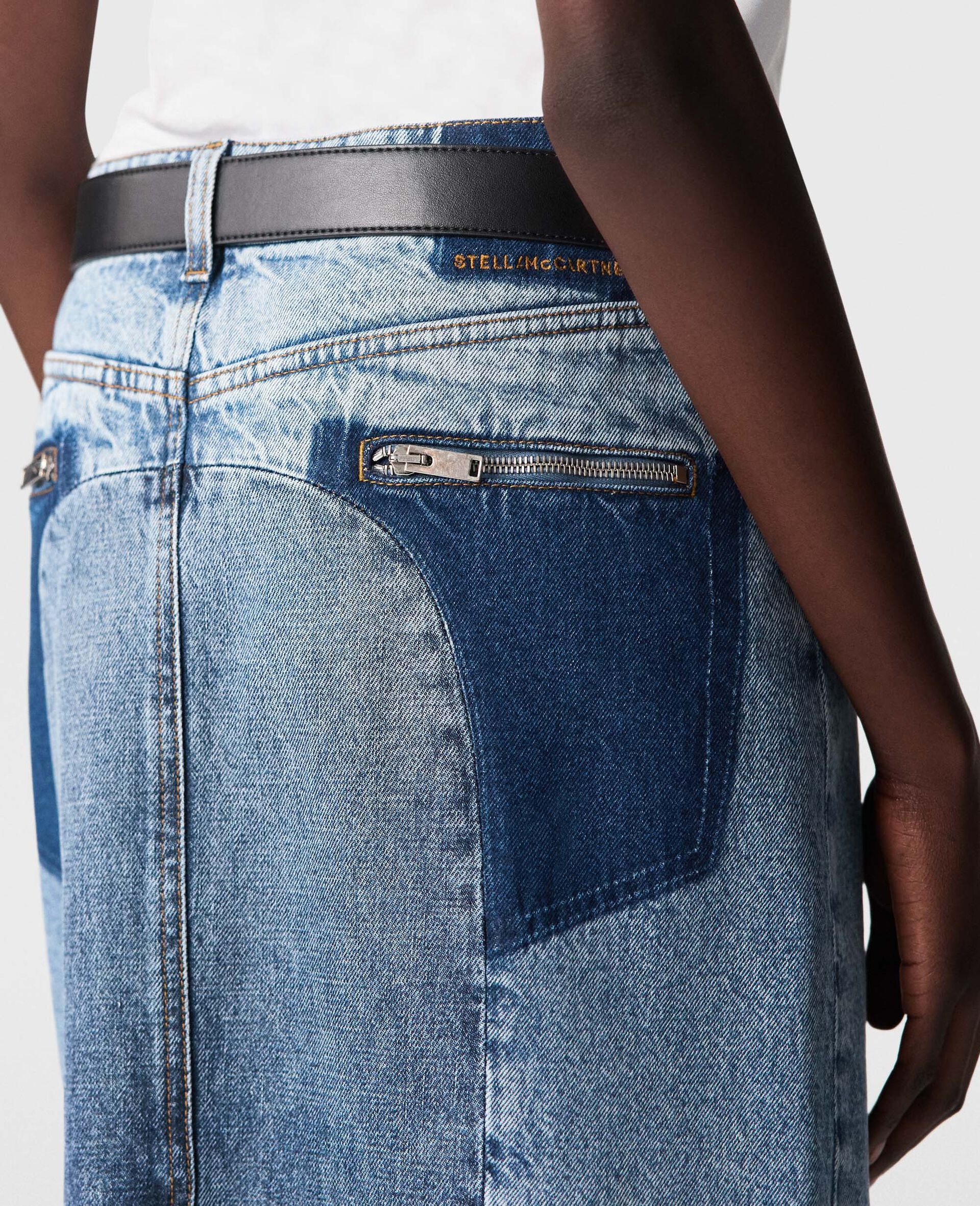 Vintage Wash Front Split Denim Skirt - 3