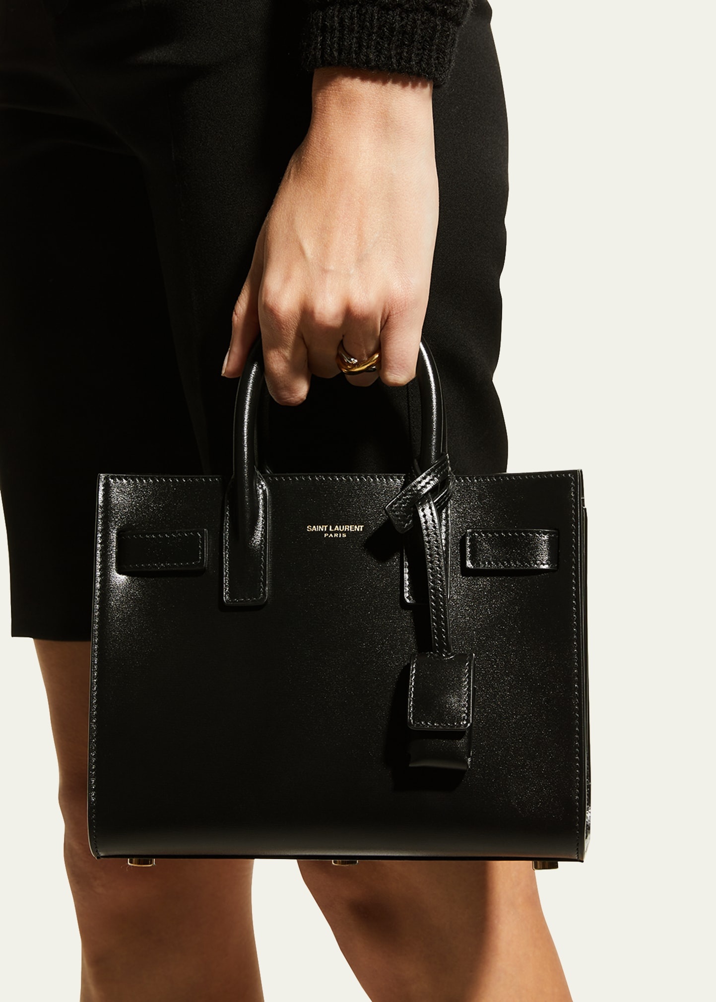SAINT LAURENT Sac de Jour Nano Shiny Leather Satchel Bag