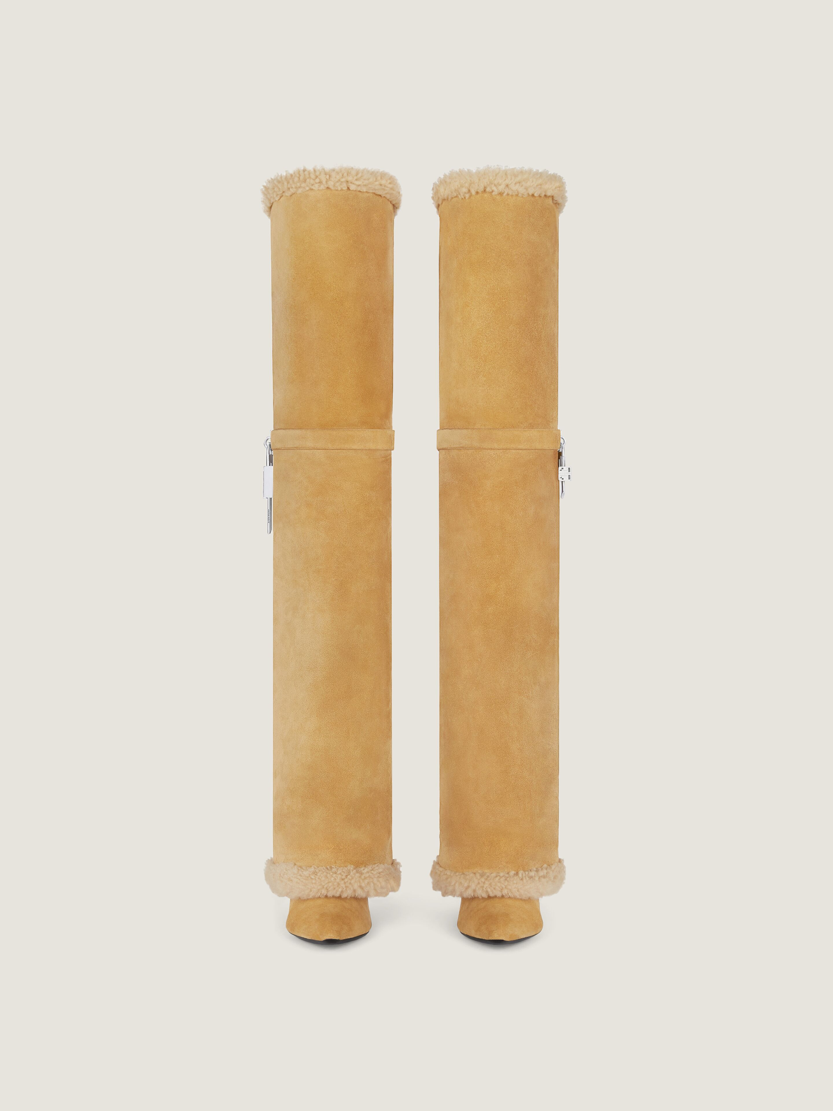 SHARK LOCK STILETTO BOOTS IN SUEDE AND SHEARLING - 3