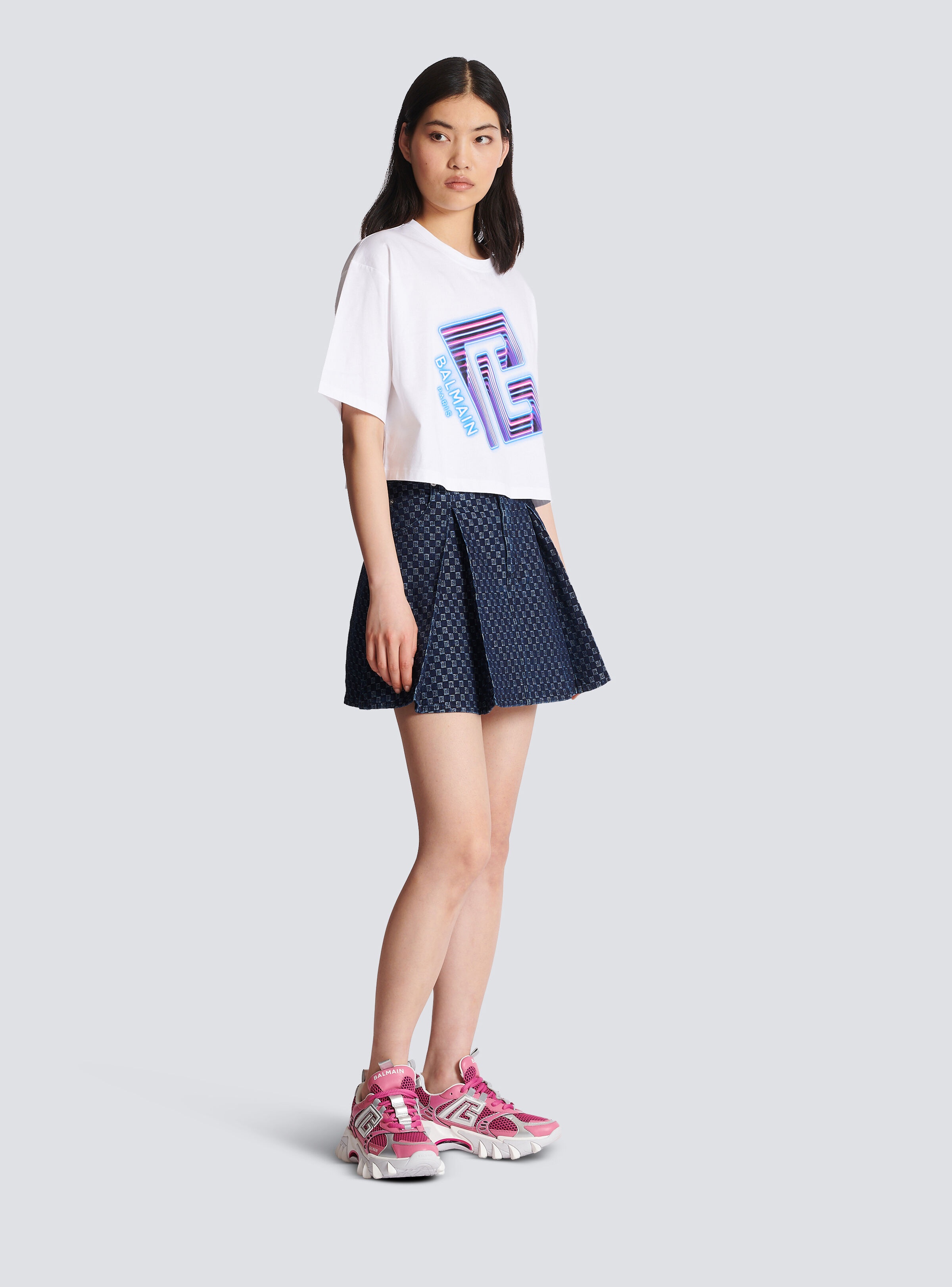 Cropped T-shirt with neon printed labyrinth logo - 3