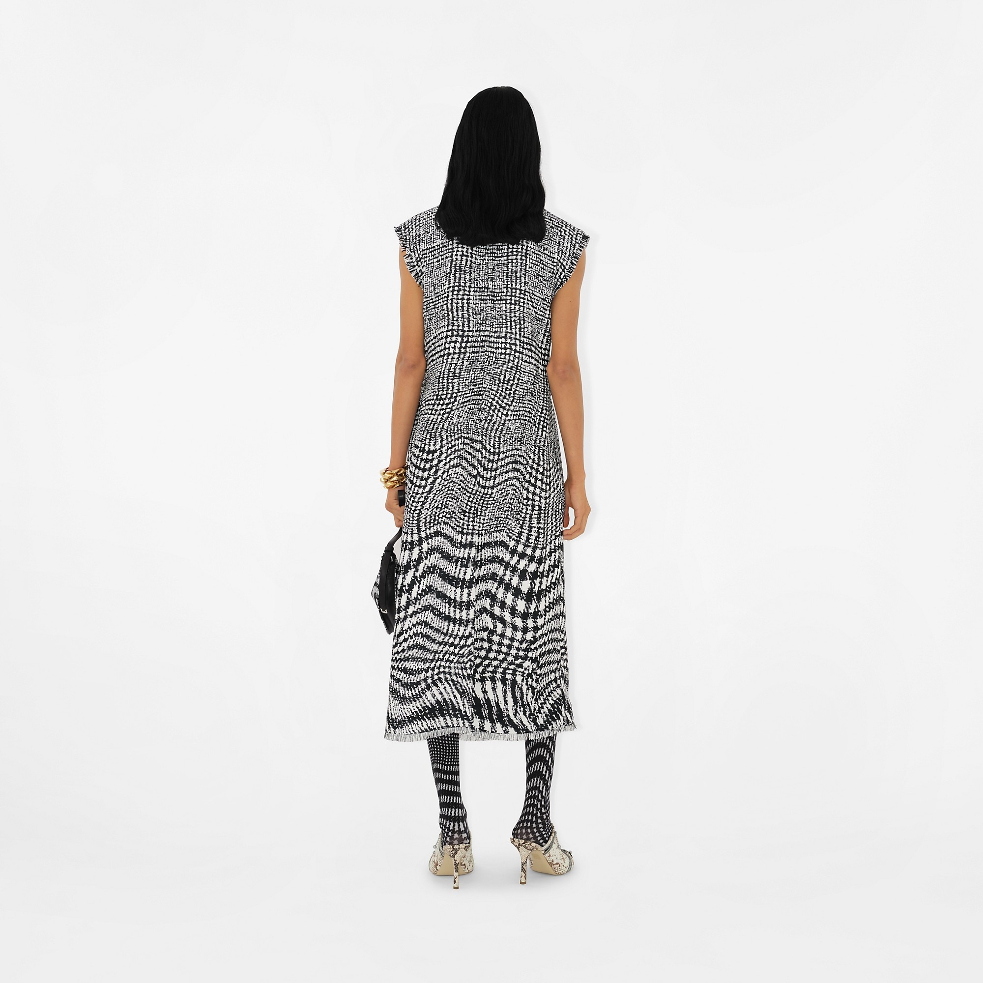 Warped Houndstooth Linen Blend Dress - 4