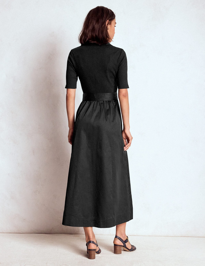 Collar Detail Mix Midi Dress-Black 5