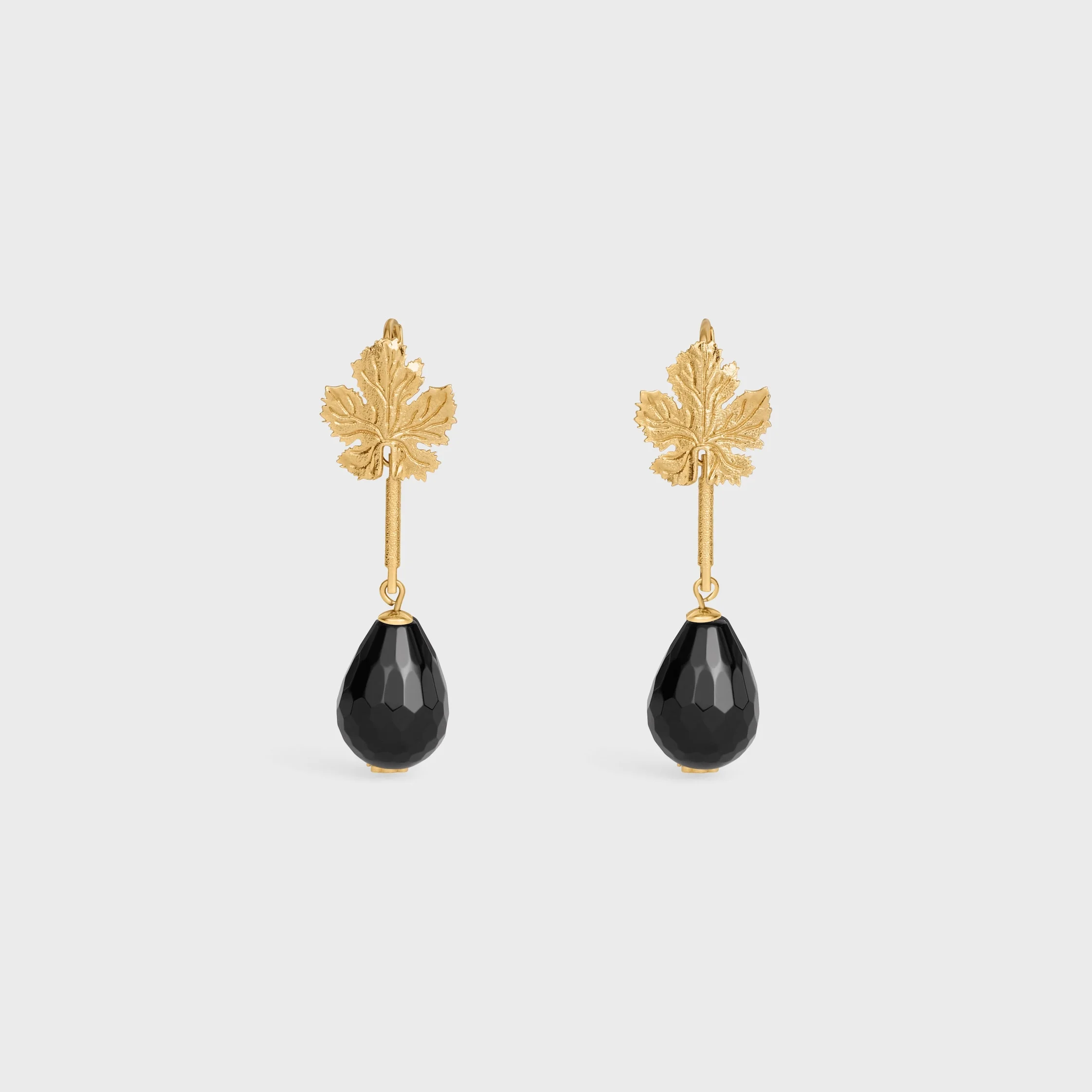 Green Thumb Leaf Earring in Onyx and Brass with Gold Finish - 1