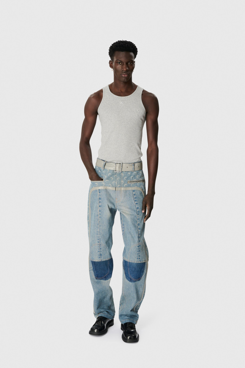Marine Serre Regenerated Denim Belted Baggy Jeans outlook