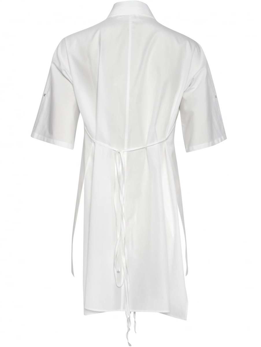 White Cut Out Button-Down Apron Shirt in White - 2