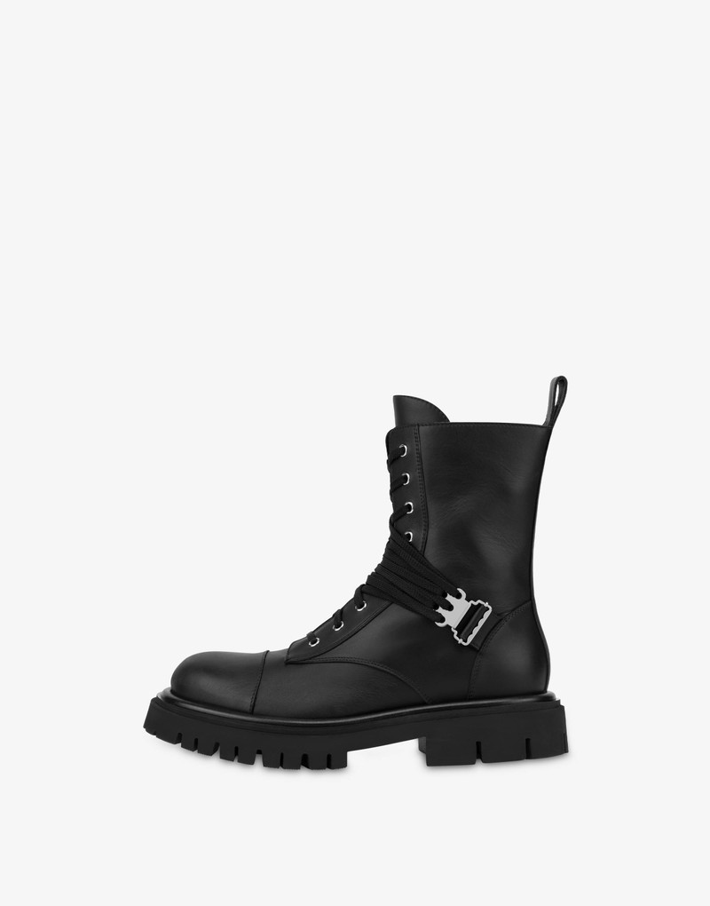 Moschino CALFSKIN LACE-UP COMBAT BOOTS outlook