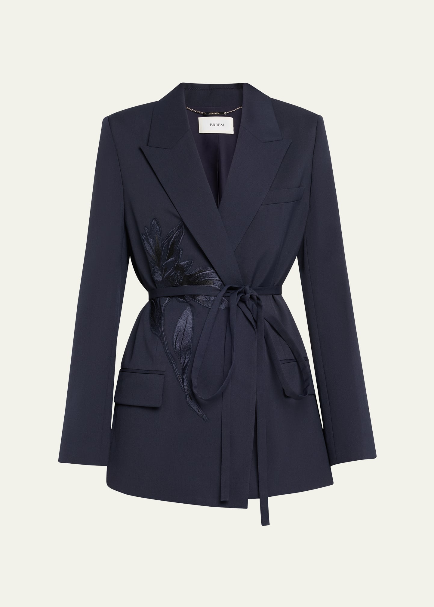 Flower Double-Breasted Belted Wool Blazer - 1