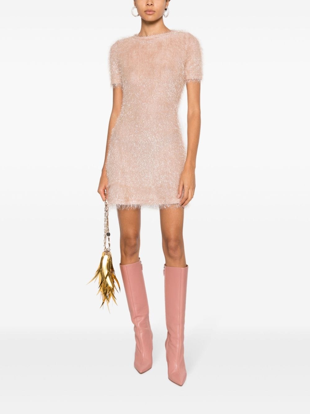 metallic-thread short-sleeve minidress - 2