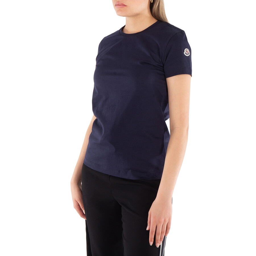 Moncler Ladies Navy Logo Patch Cotton T-Shirt - 4