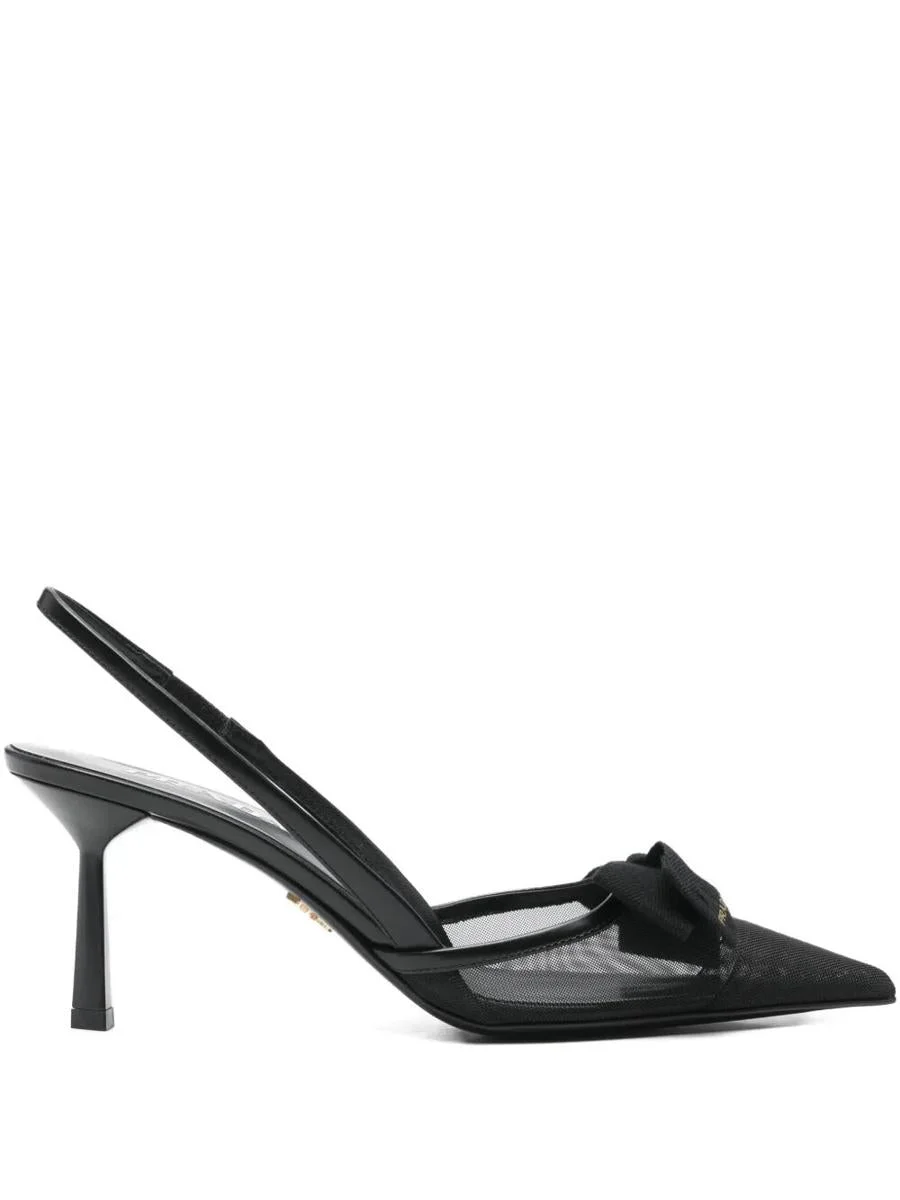 Prada Bow Detail Mesh Slingback Pumps Shoes - 1