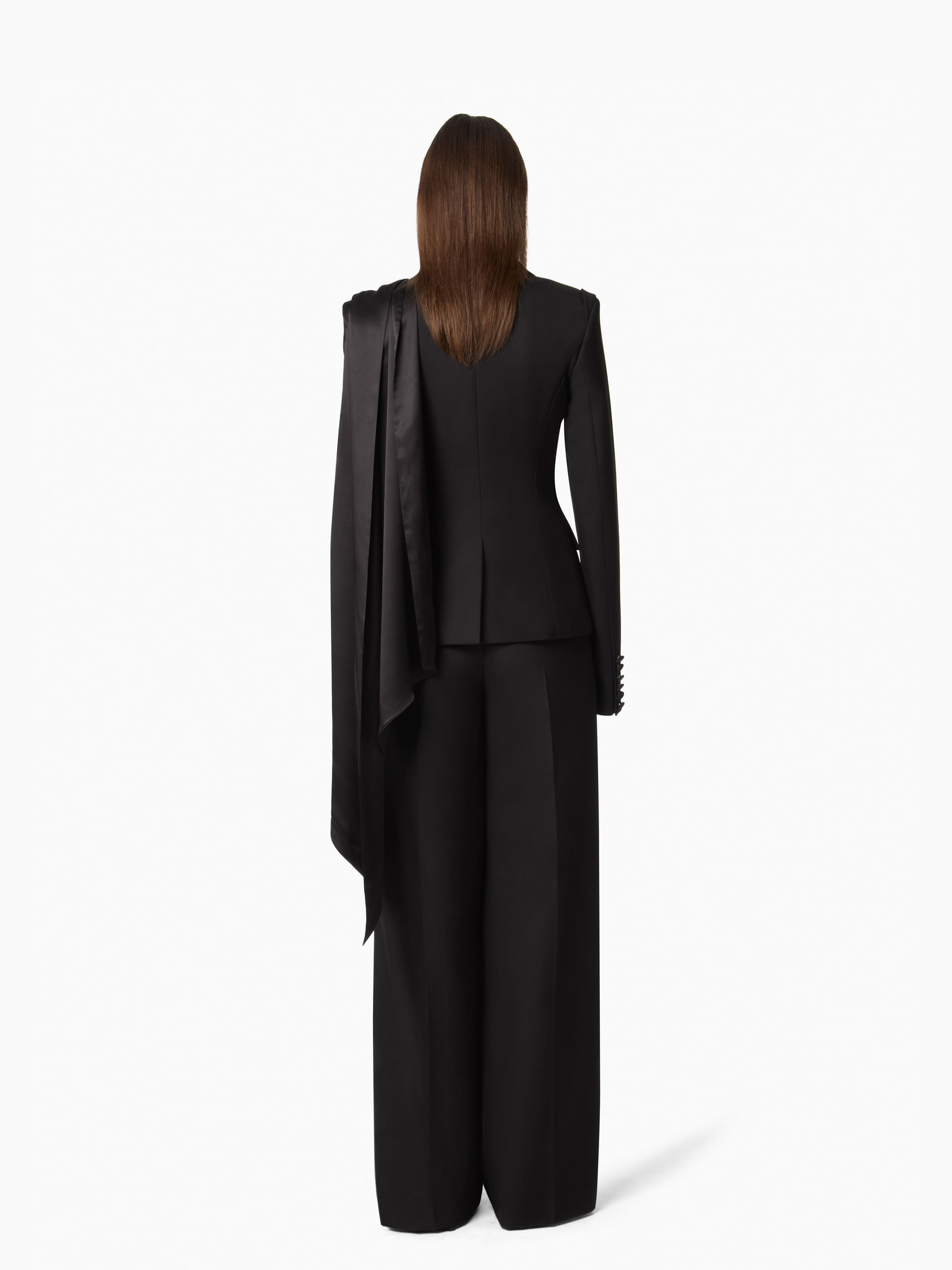 Black Tailored Blazer With Scarf - 4