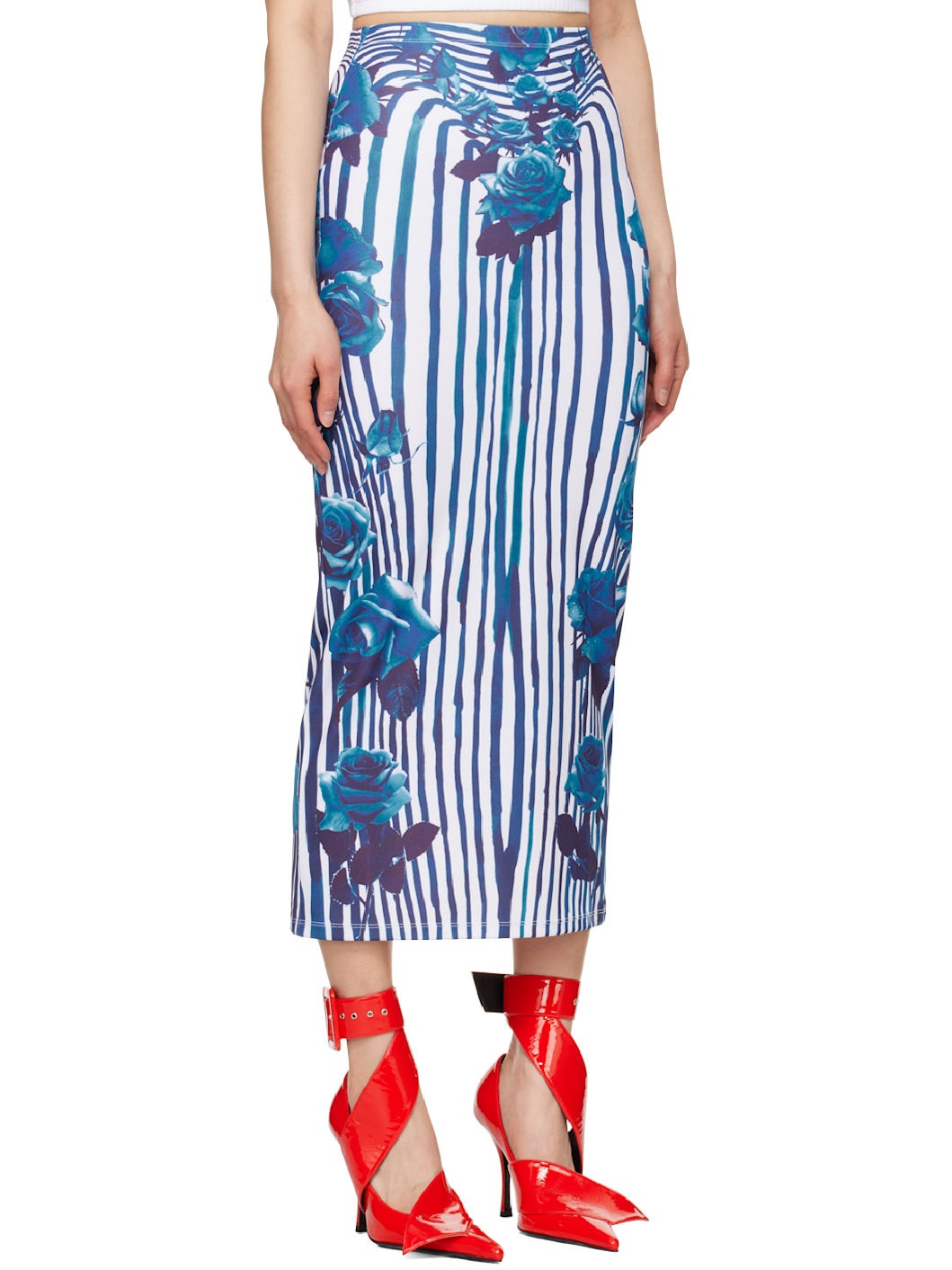 White & Blue Flower Body Morphing Maxi Skirt - 2
