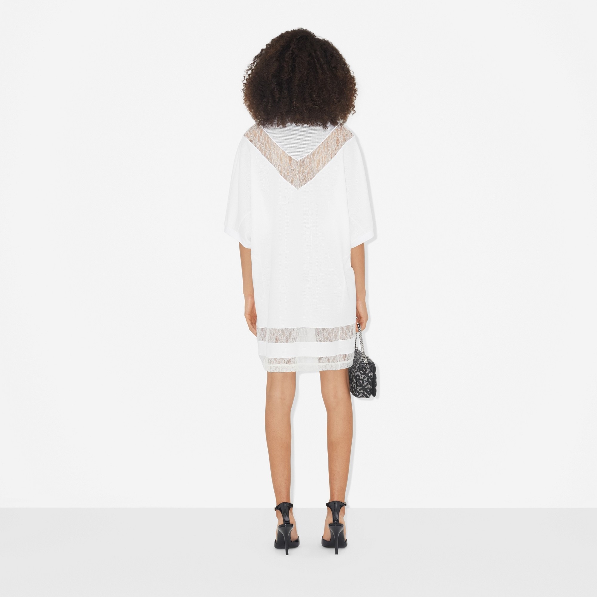 Lace Panel Cotton Piqué Polo Shirt Dress - 4