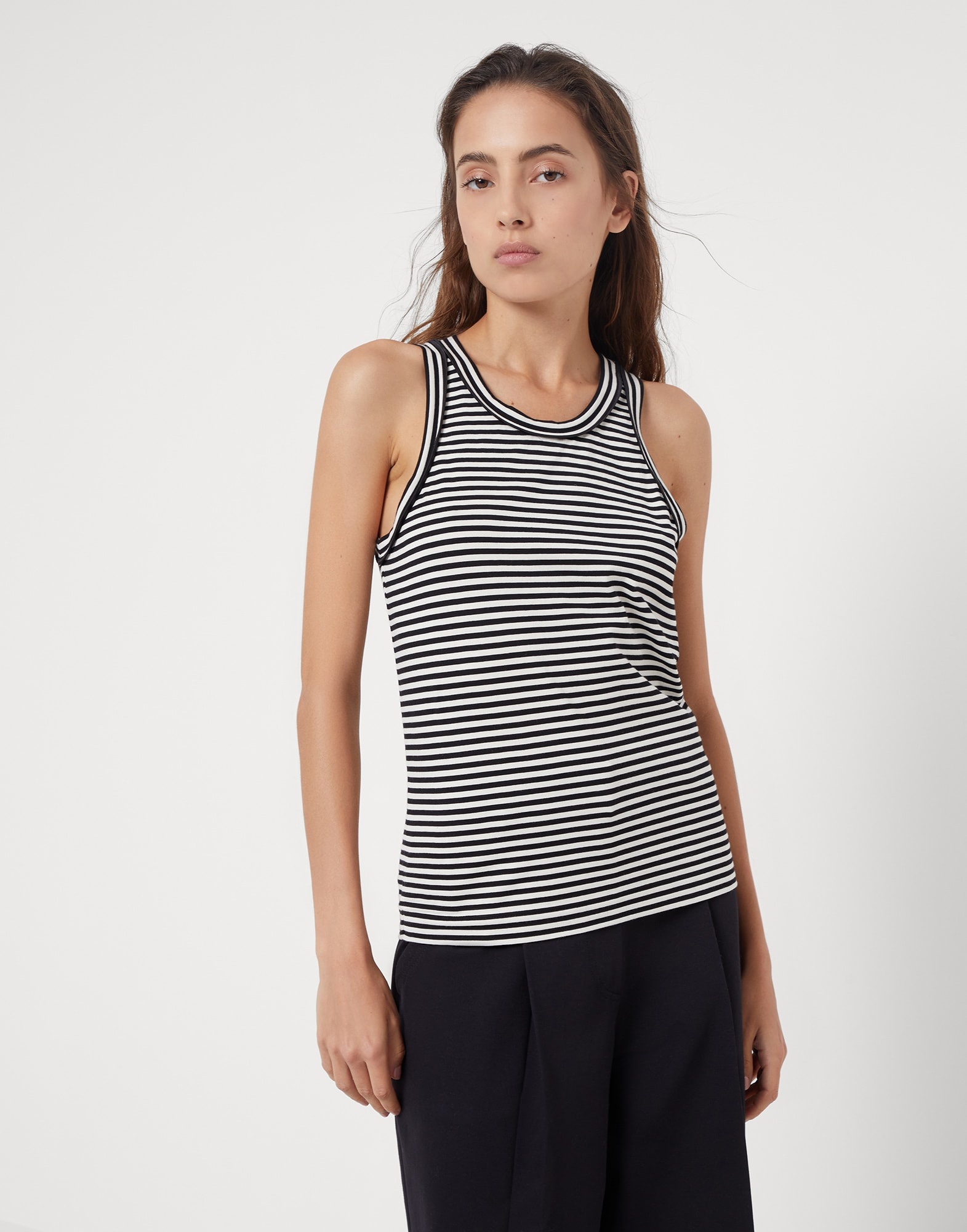 Cotton striped jersey top with monili - 1