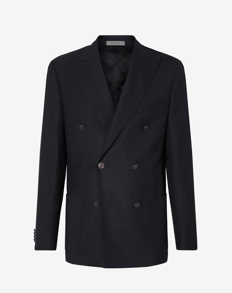 Black double-breasted 110's hopsack wool jacket 1