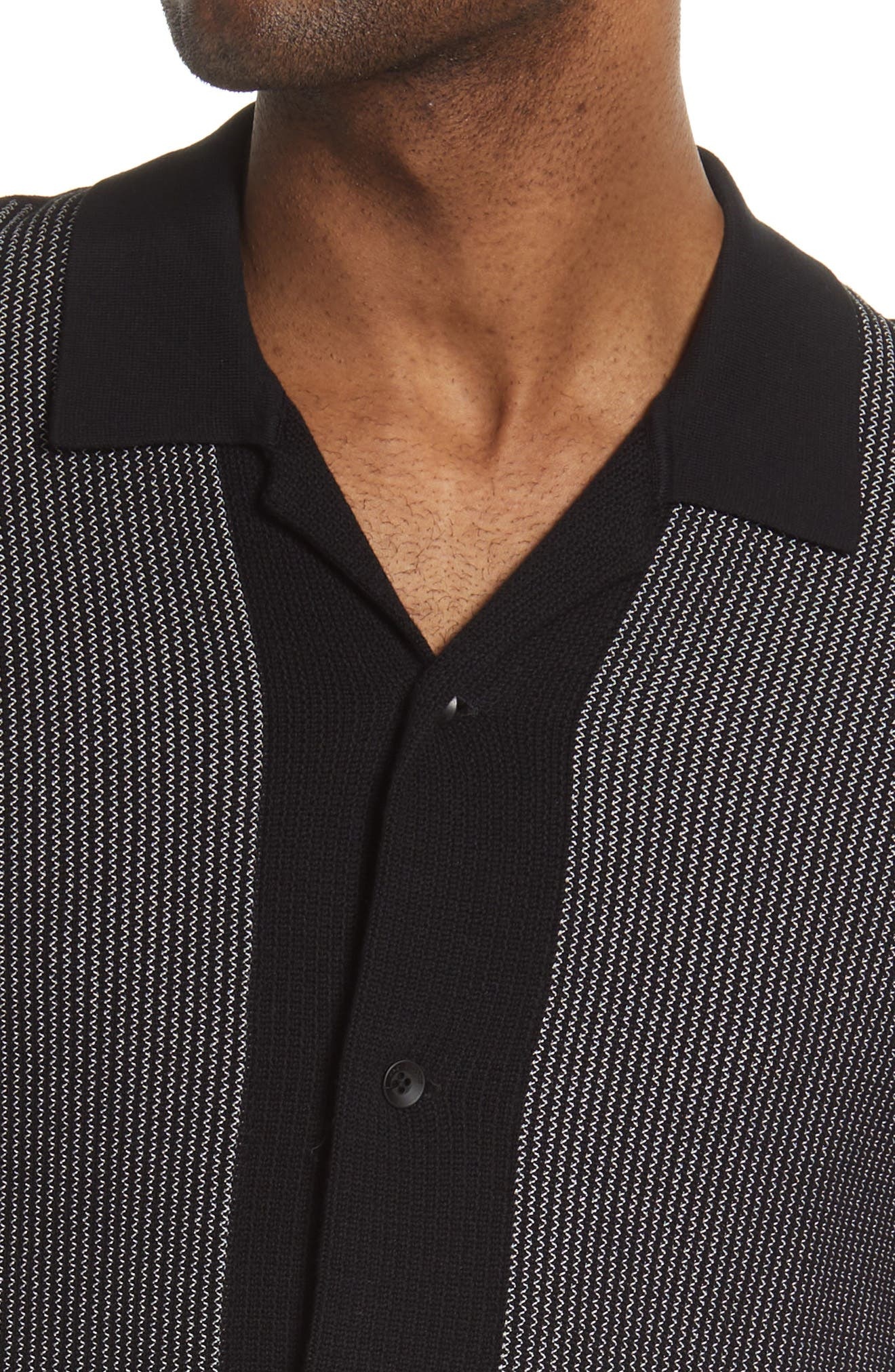 rag & bone Harvey Short Sleeve Knit Button-Up Camp Shirt in Blkwht at Nordstrom - 2