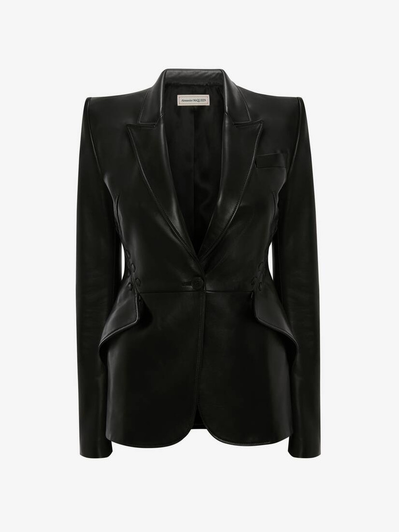 Couture Stitch Leather Jacket in Black - 1