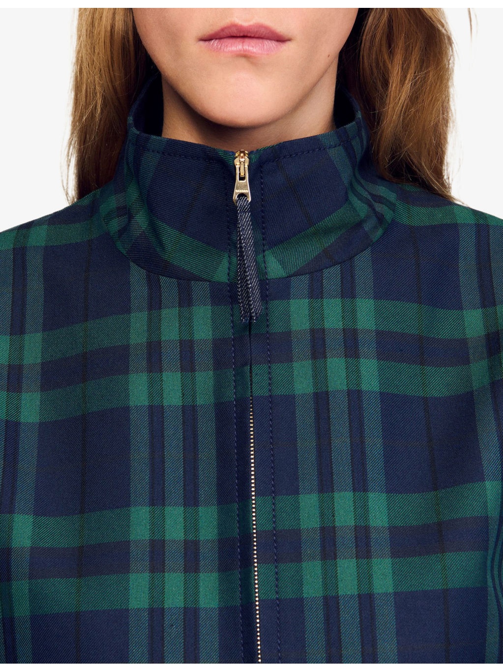 Checked High-Neck Woven Jacket - 5