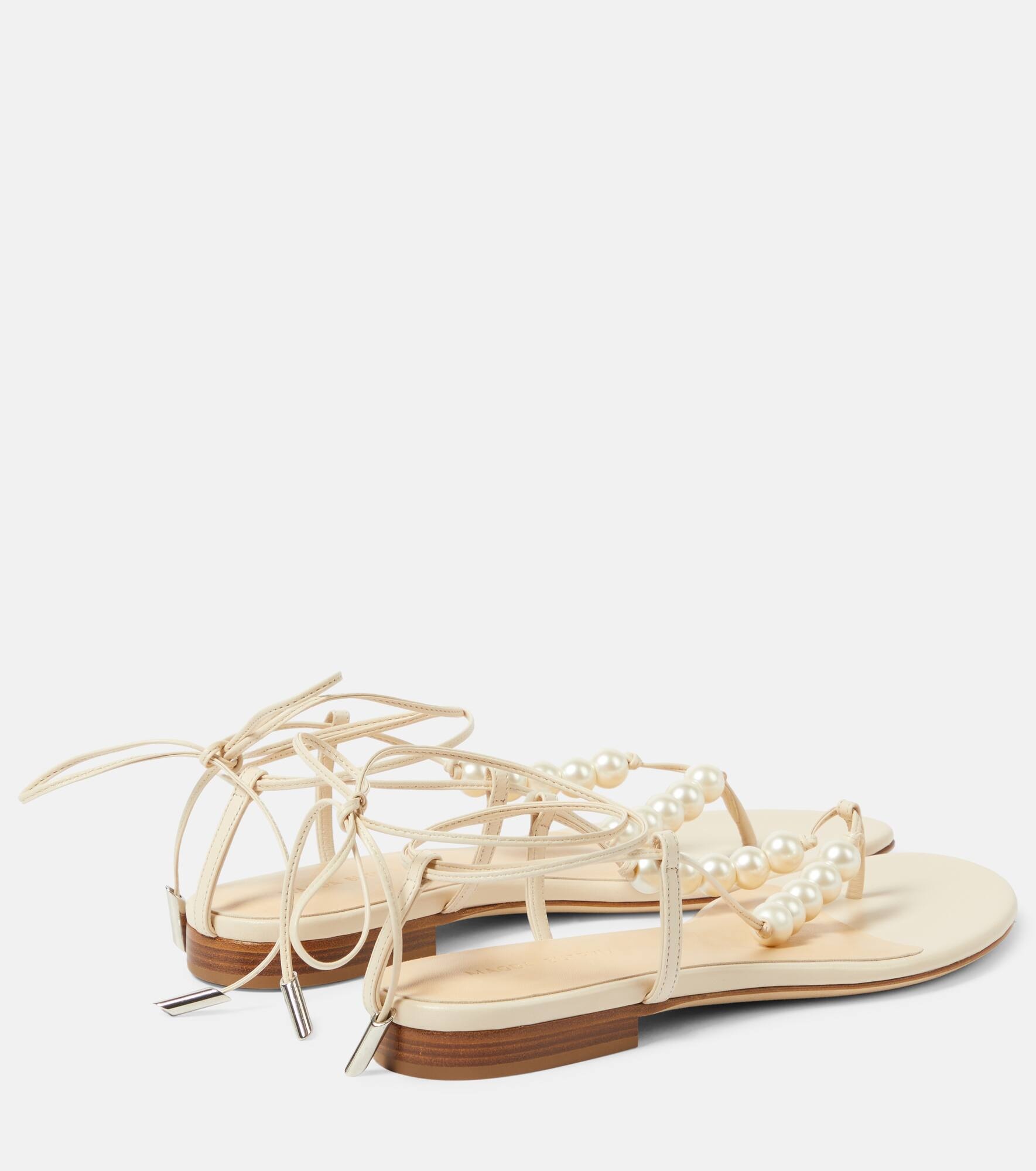 Faux-pearl embellished leather sandals - 3