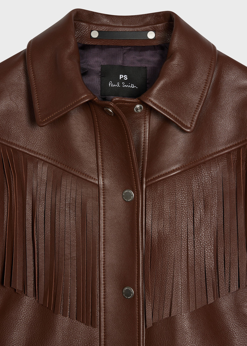 Paul Smith Women's Chocolate Brown Leather Fringe Jacket outlook
