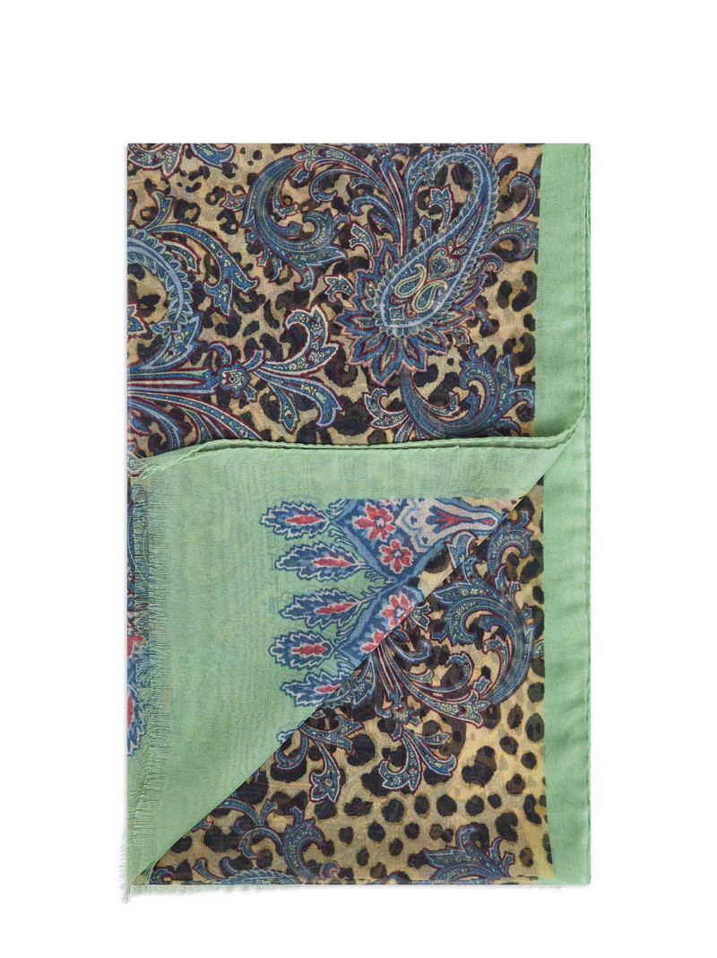 Etro Green cashmere blend animalier Paisley-pattern scarf outlook