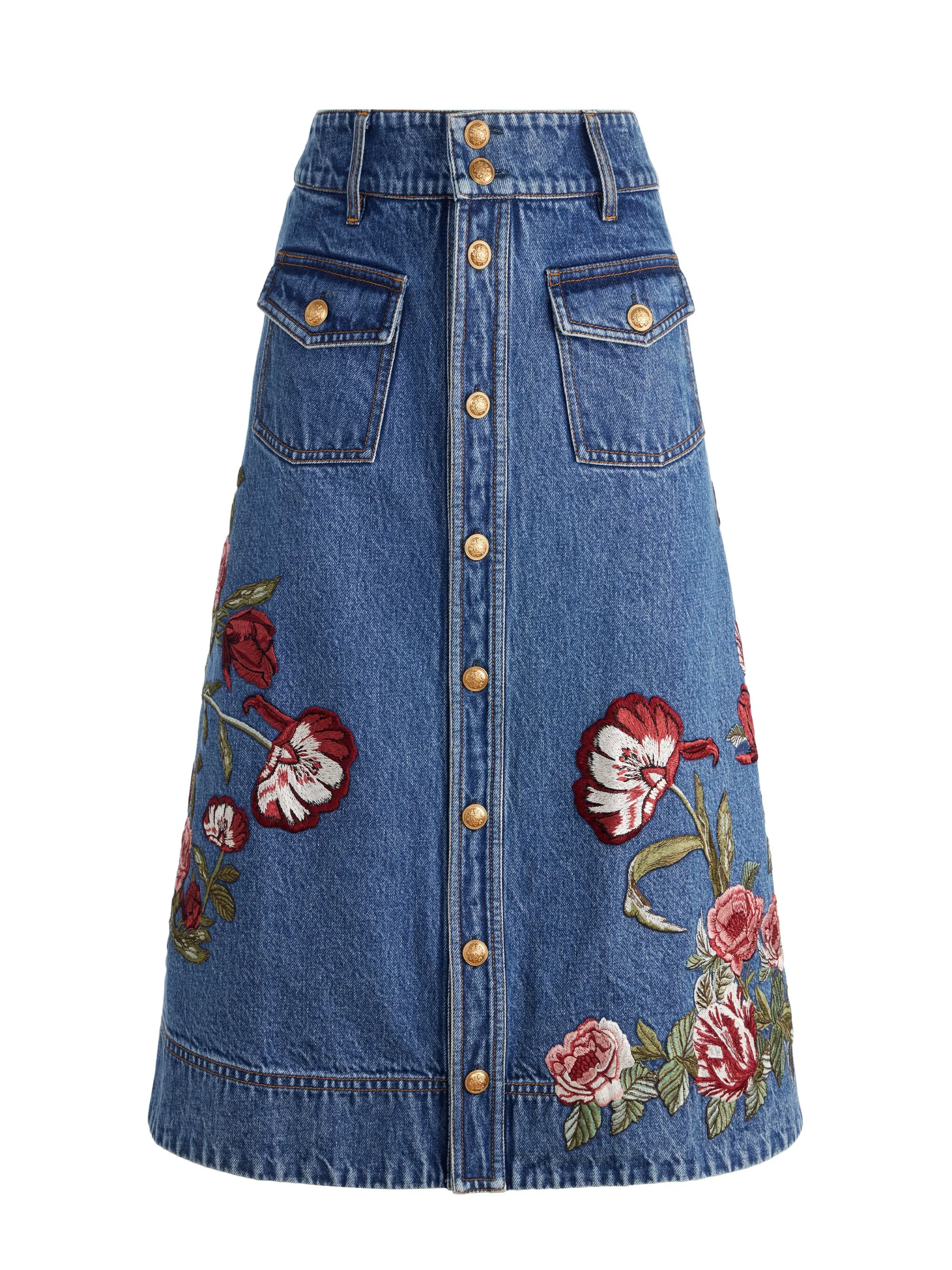 DAHLIA EMBROIDERED DENIM SKIRT - 1