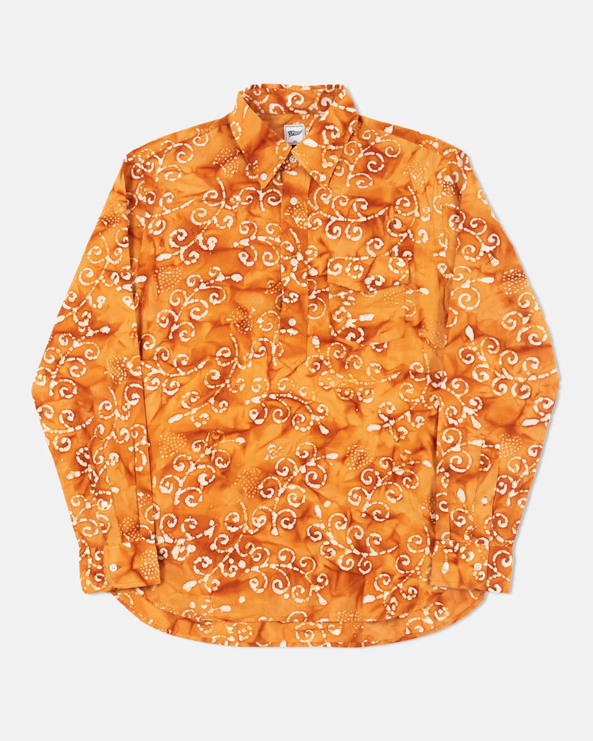 TRIM FIT ORANGE BATIK PRINT MADRAS SPORT SHIRT - 1