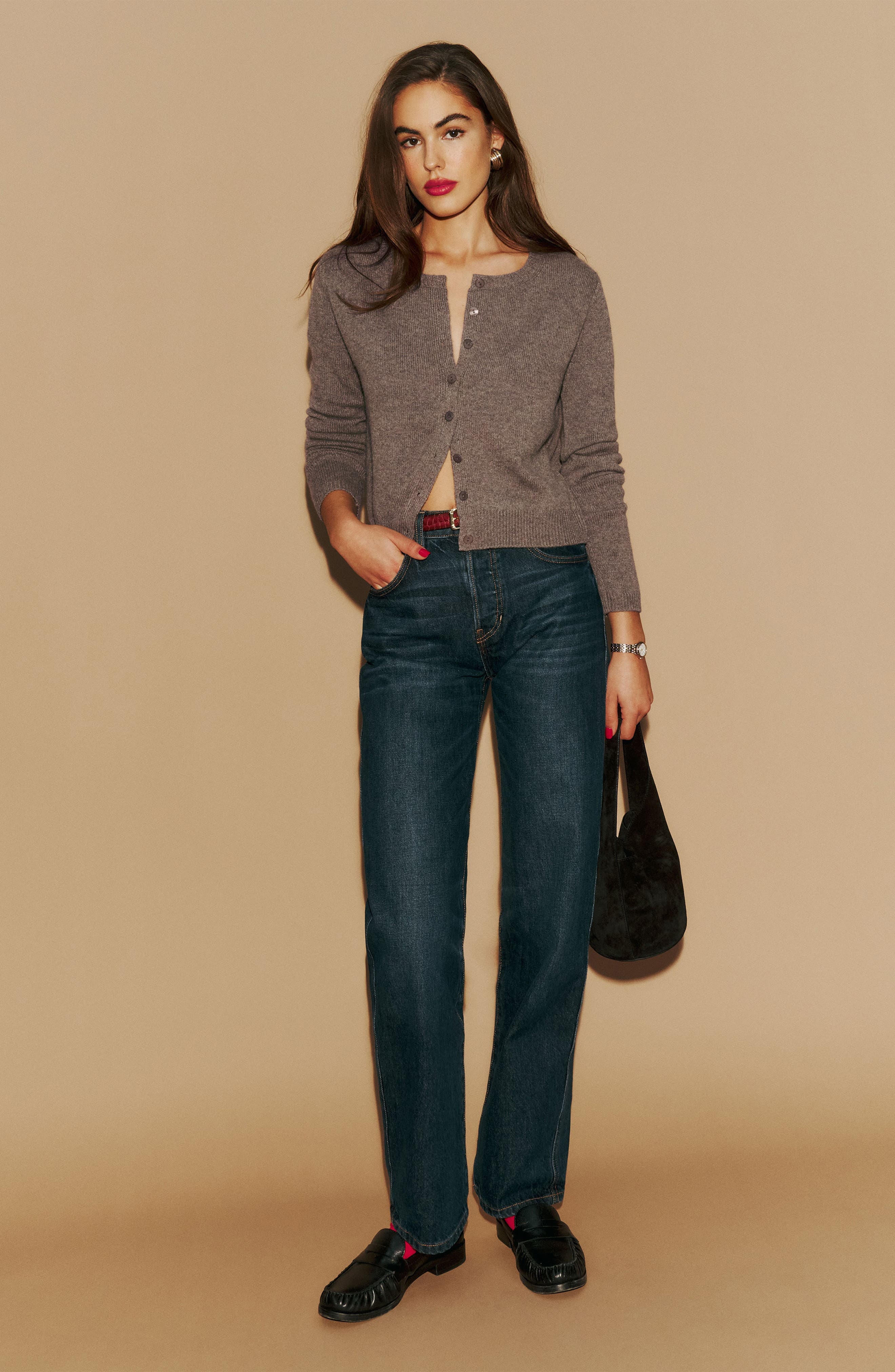 Reformation Clara Cashmere & Wool Crew Cardigan in Cocoa at Nordstrom - 2