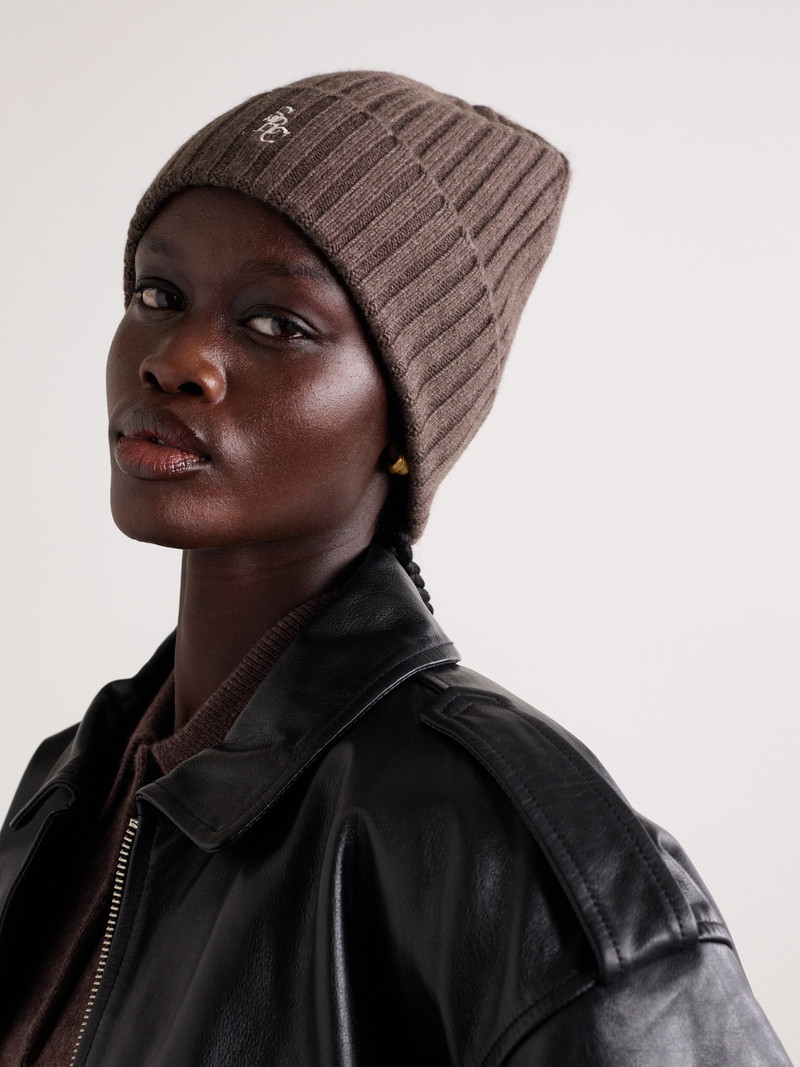 Sporty & Rich Embroidered Ribbed Cashmere And Wool-blend Beanie outlook