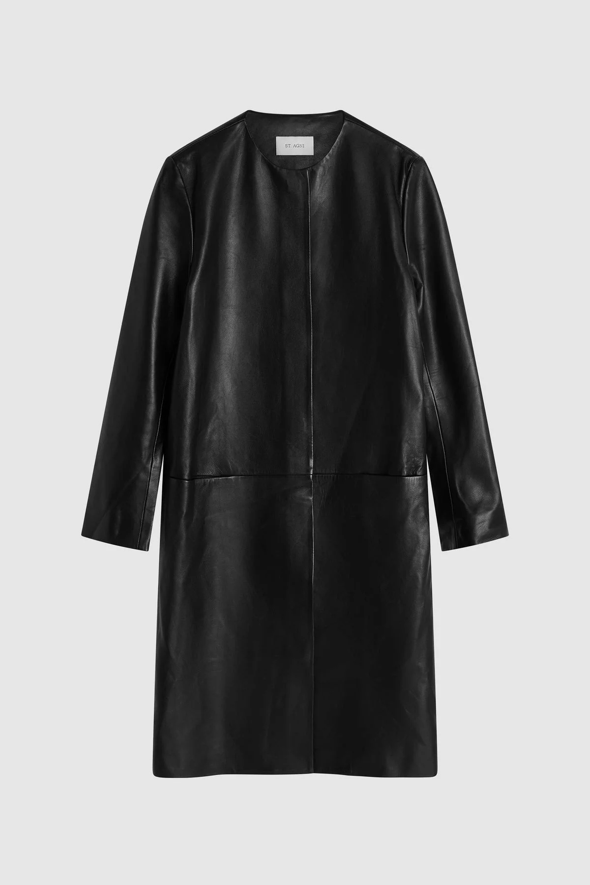 Leather Minimal Coat - Black - 1