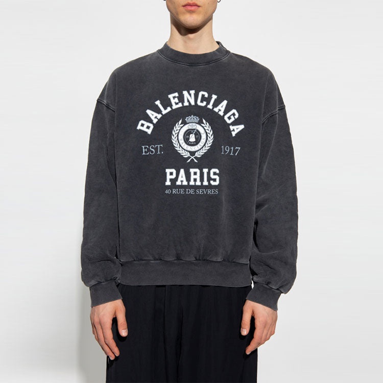 Balenciaga Est. 1917 College Logo Print Crewneck Sweatshirt 'Washed Black' 697869TMV991000 - 3