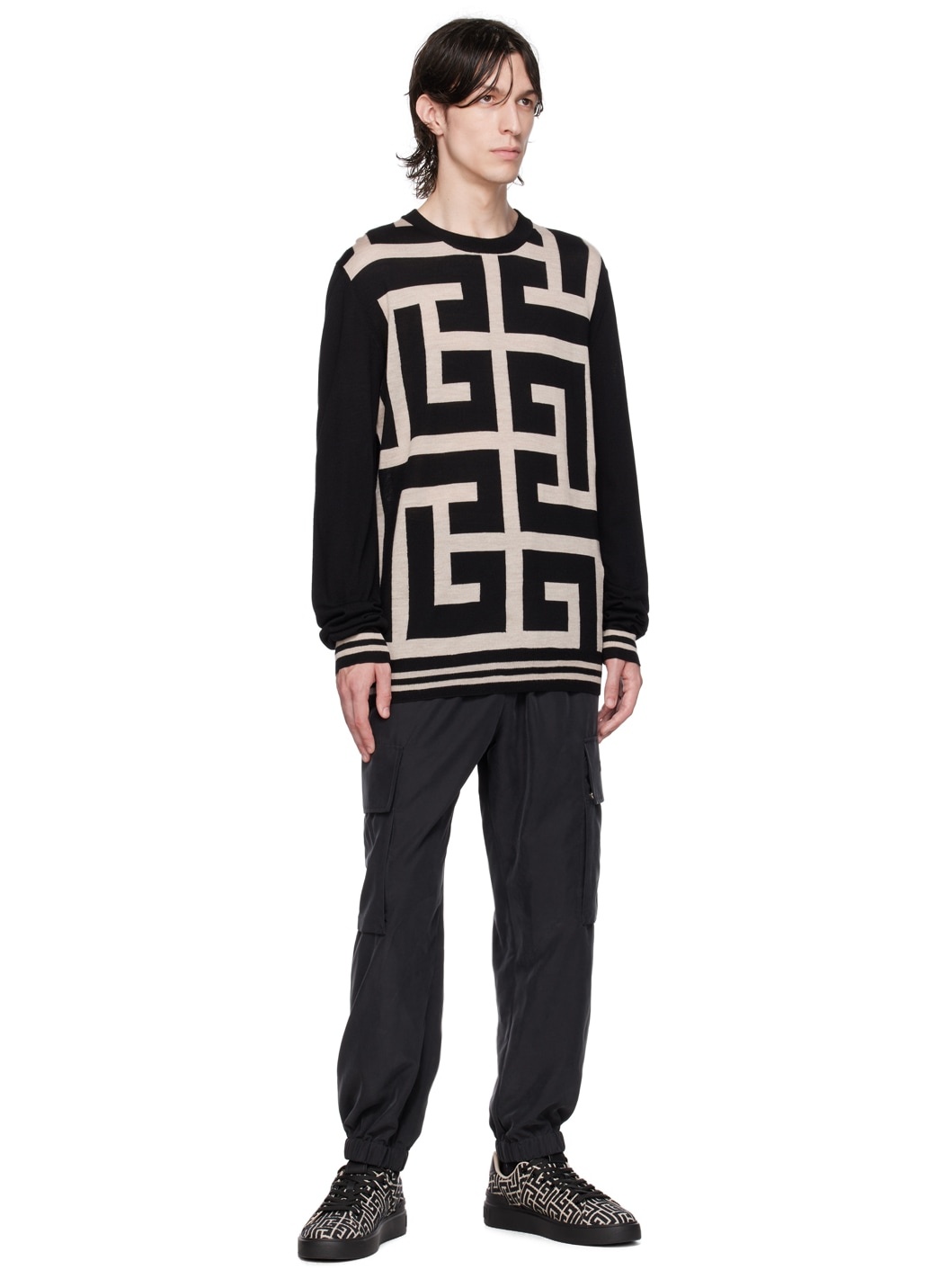 Black & Beige Monogram Sweater - 4