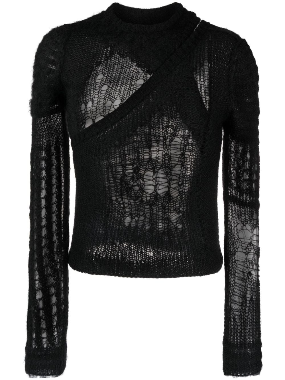 asymmetric distressed-knit jumper - 1