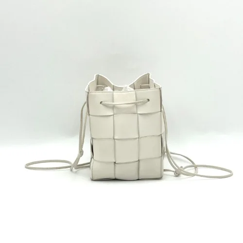 Bottega - Bottega Veneta White Leather Cassette Bucket Crossbody Small 680218 VCQC4 9009 (Built-in Chip) - 1