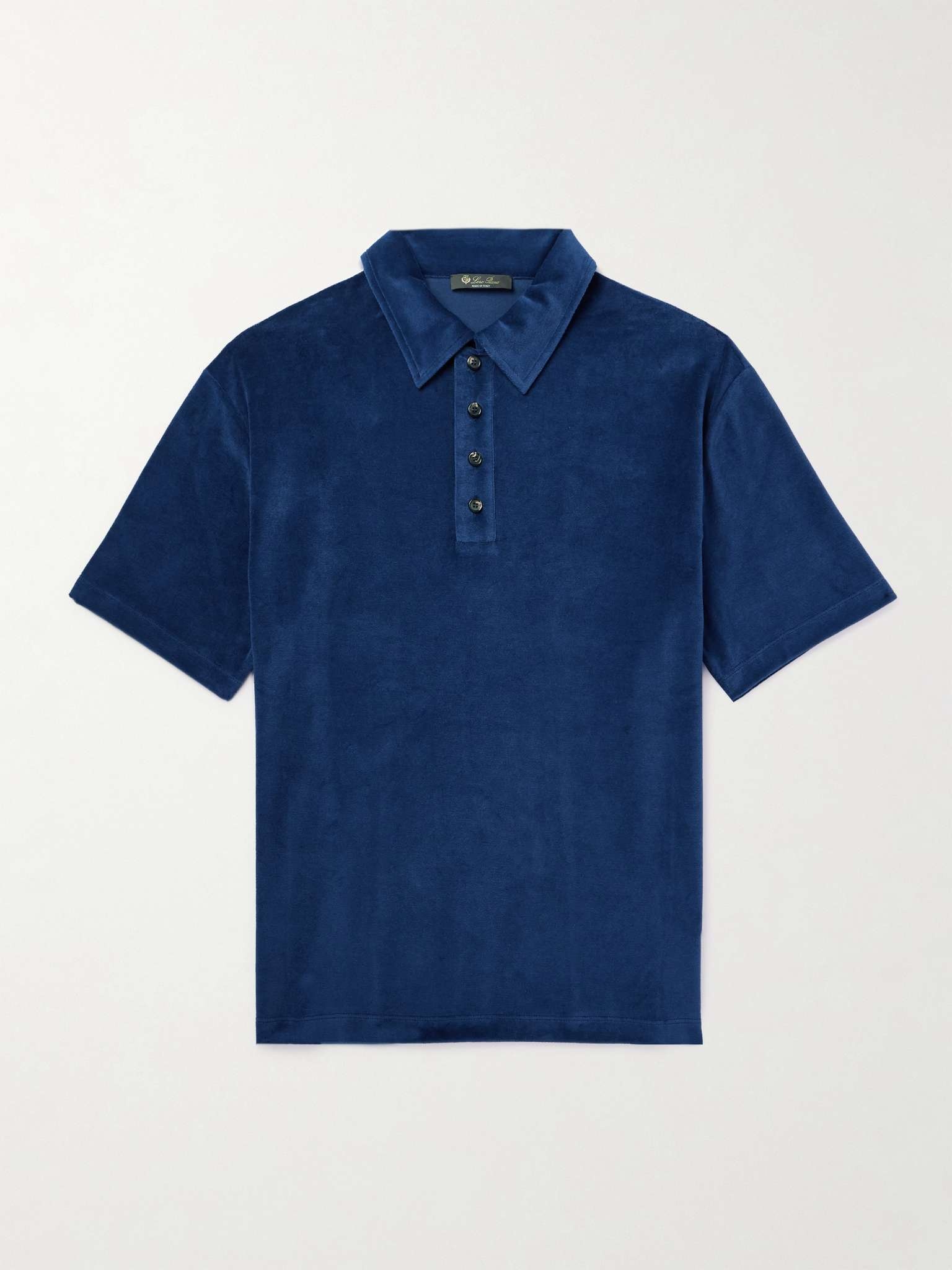 Cotton and Silk-Blend Velour Polo Shirt - 1