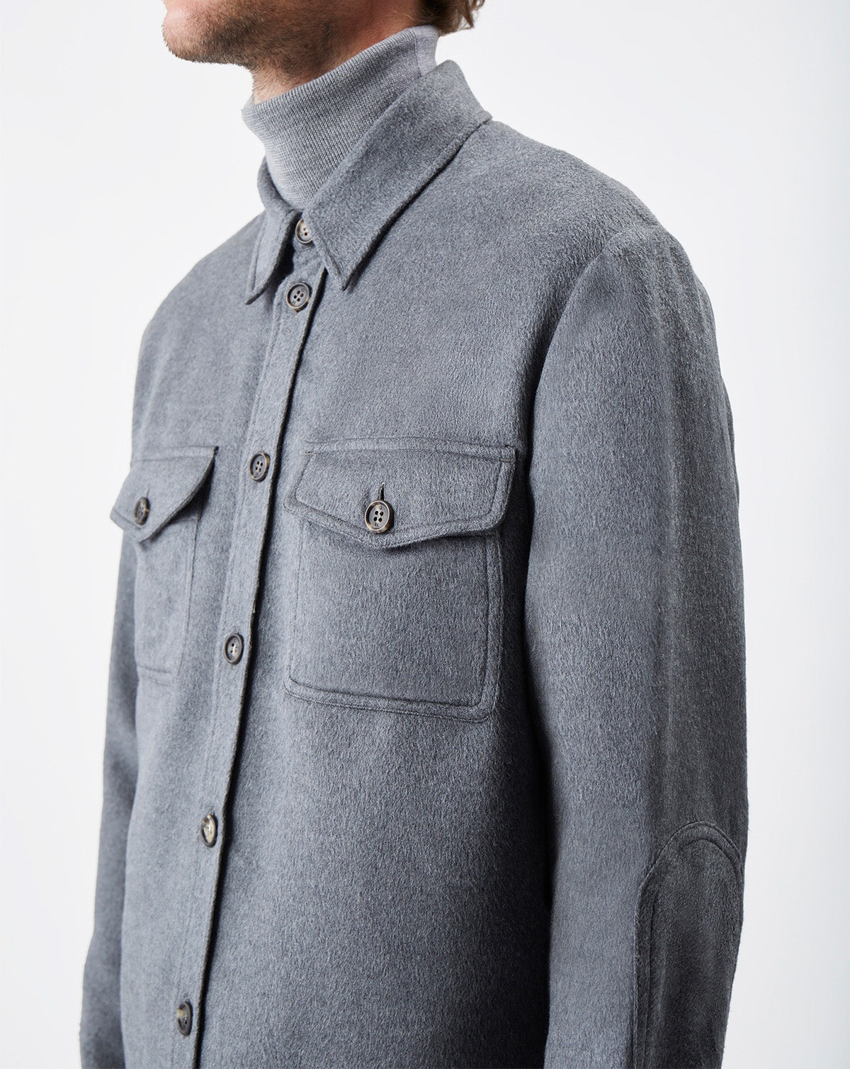 Lucas Overshirt in Dark Grey Melange Winter Silk - 5