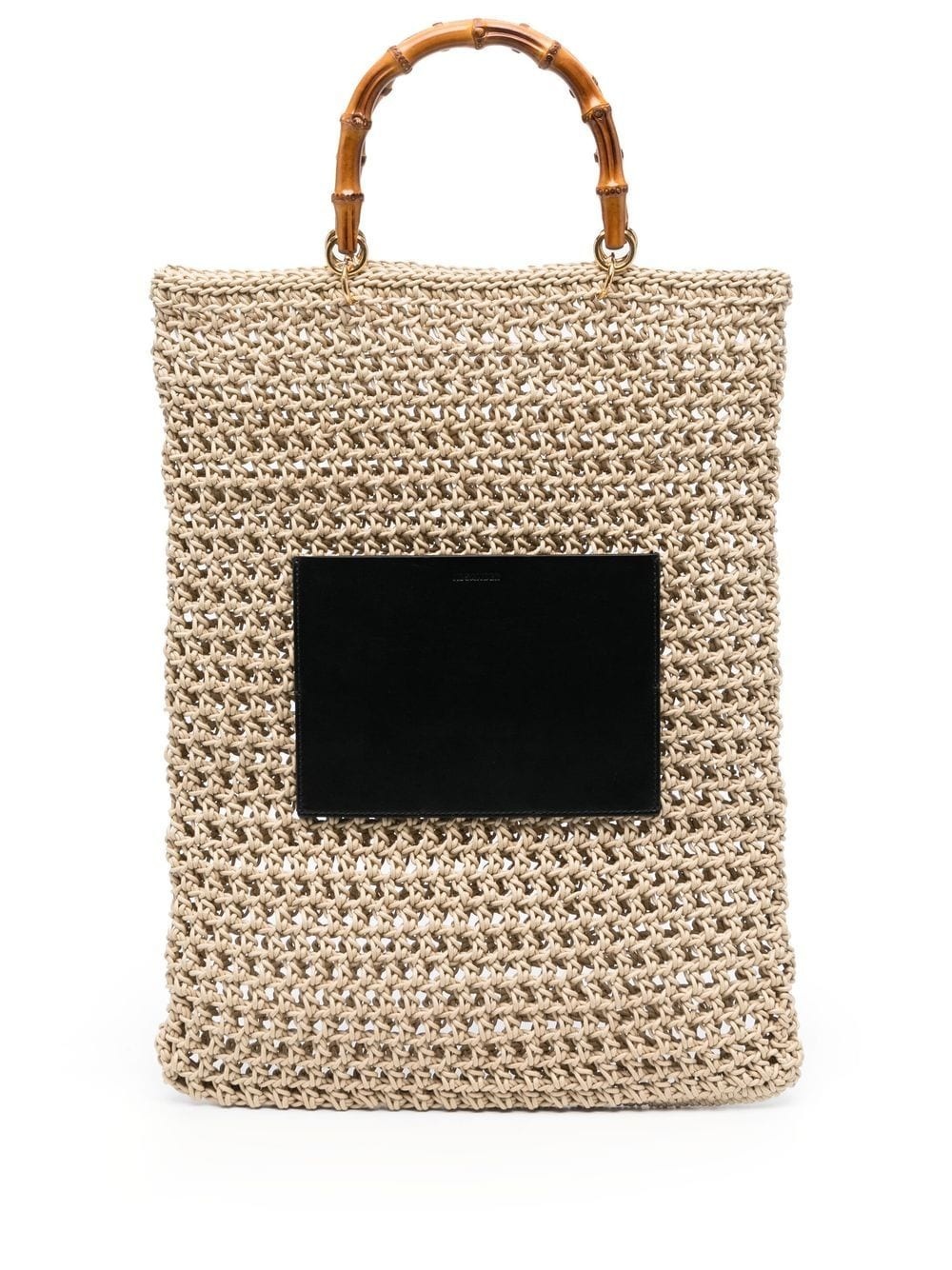 woven bamboo-handle tote bag - 1