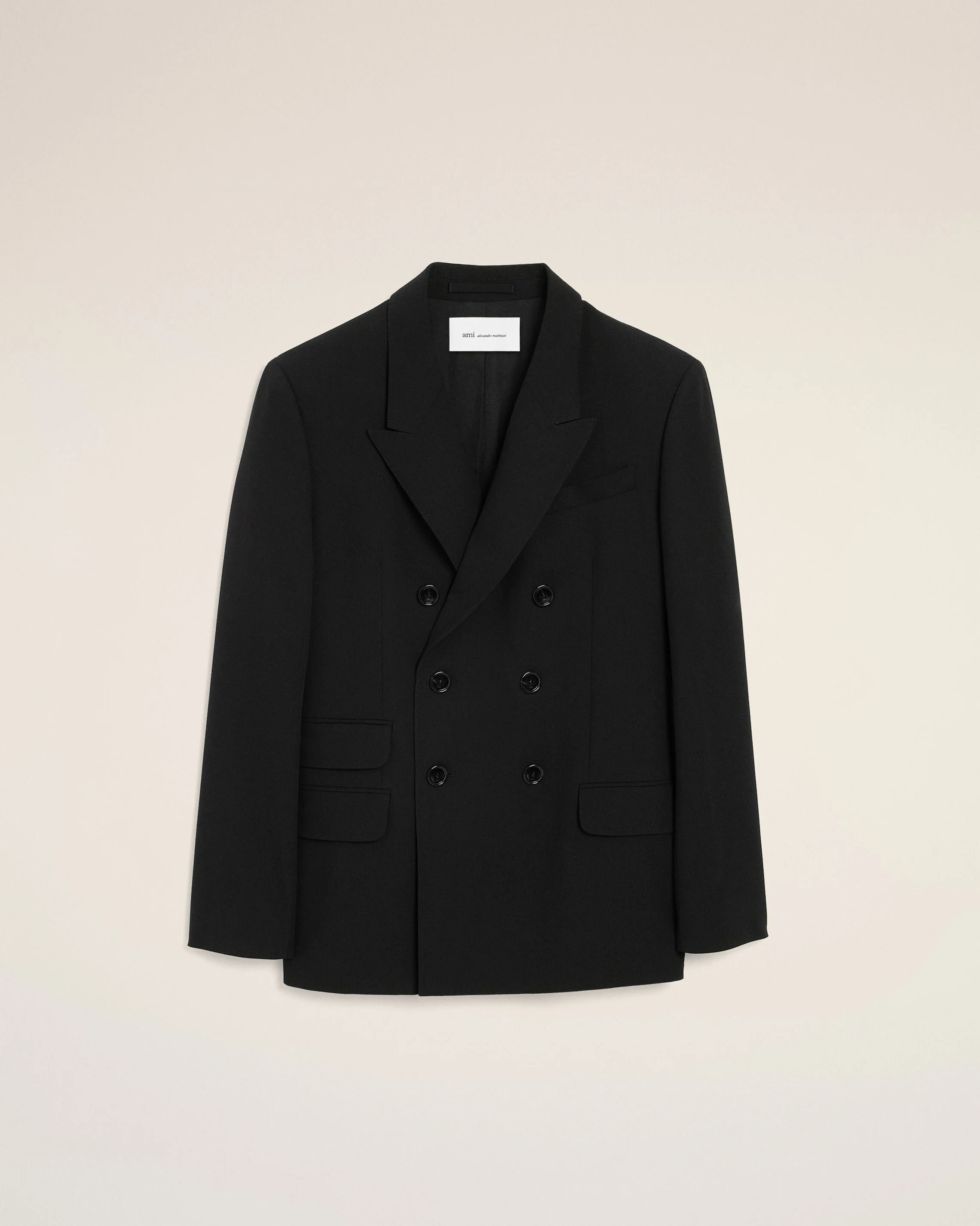 BLACK DOUBLE BREASTED STRAIGHT-FIT WOOL BLAZER - 1