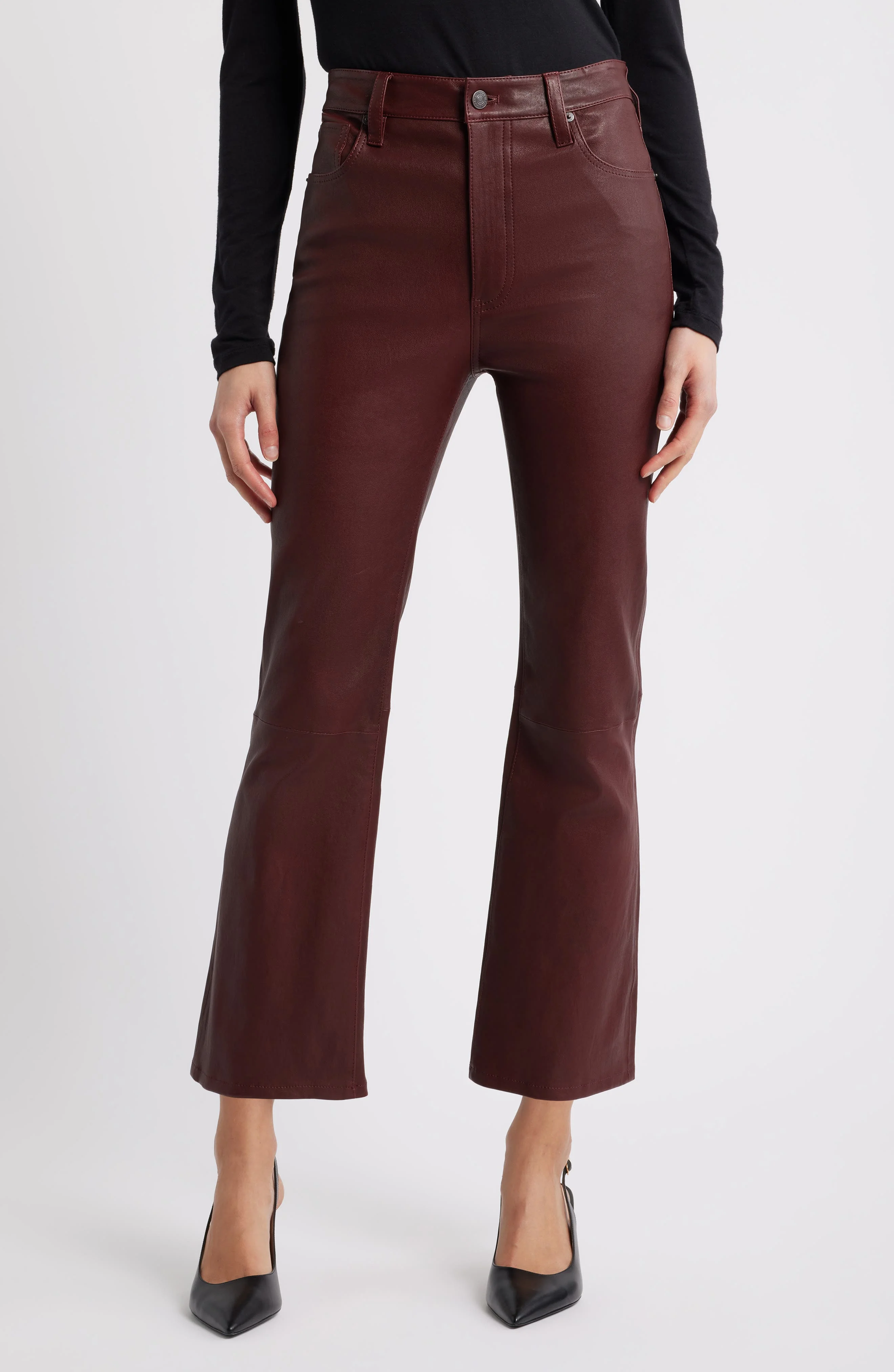 FRAME The Leather Reboot Crop Pants in Oxblood at Nordstrom - 1