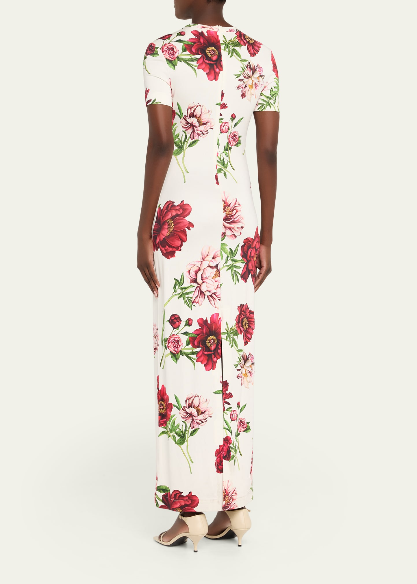 Peony-Print Jersey Short-Sleeve Maxi T-Shirt Dress - 3