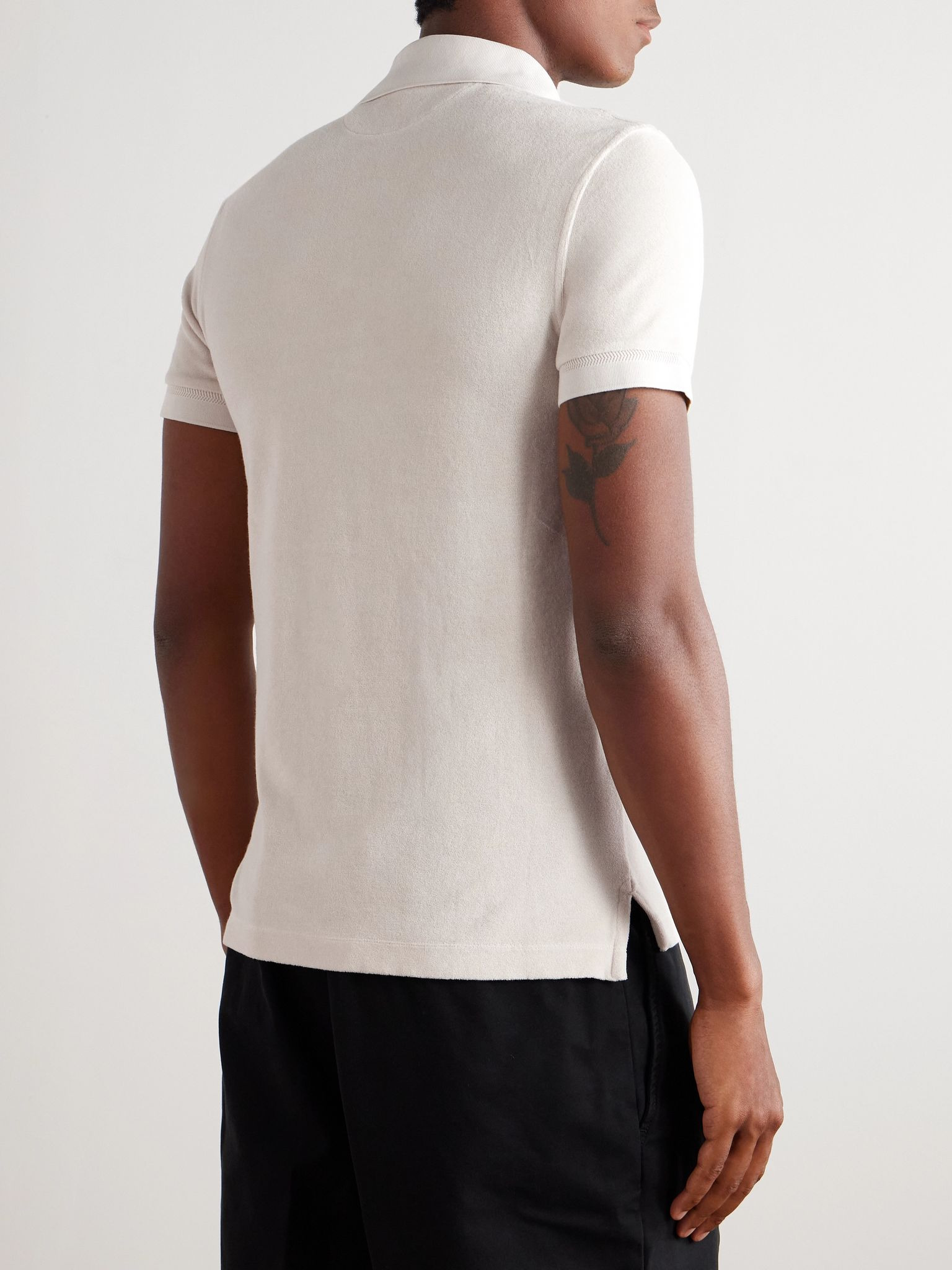 Slim-Fit Cotton-Blend Terry Polo Shirt Off-white - 3