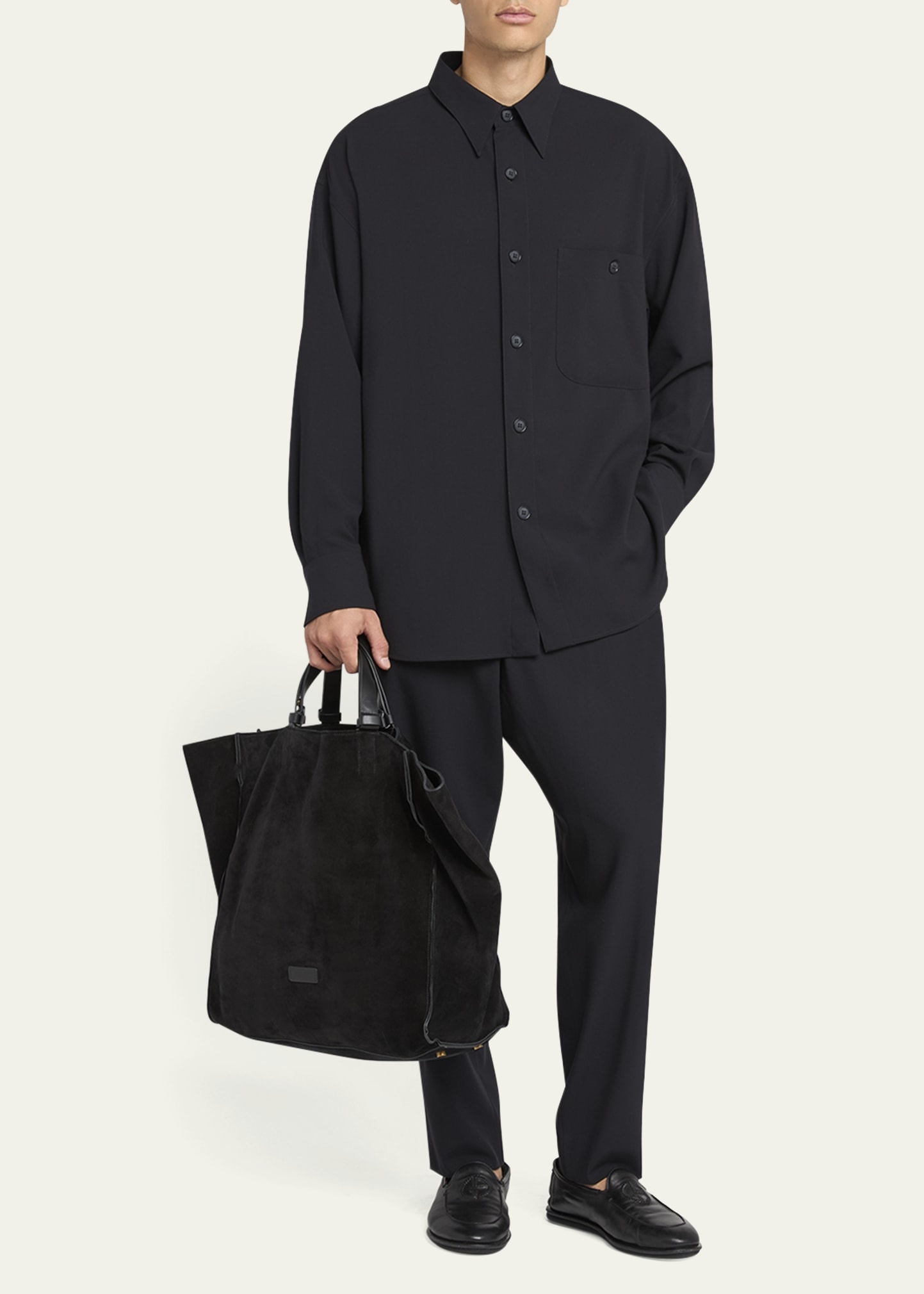 Men's Split Leather Tote Bag - 6