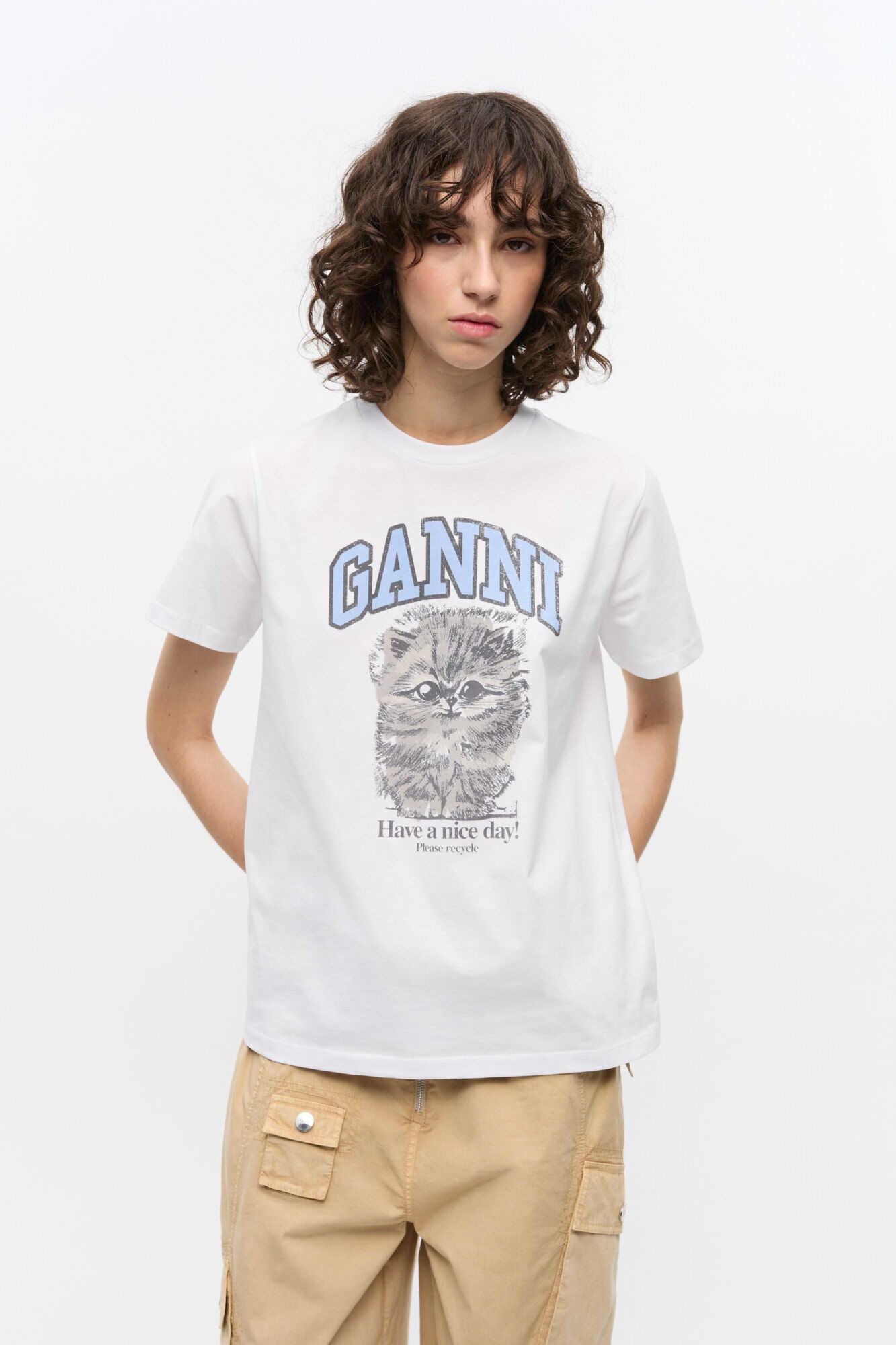 WHITE RELAXED JERSEY KITTY T-SHIRT - 2