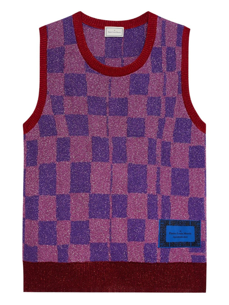 plaid-pattern knit vest 1