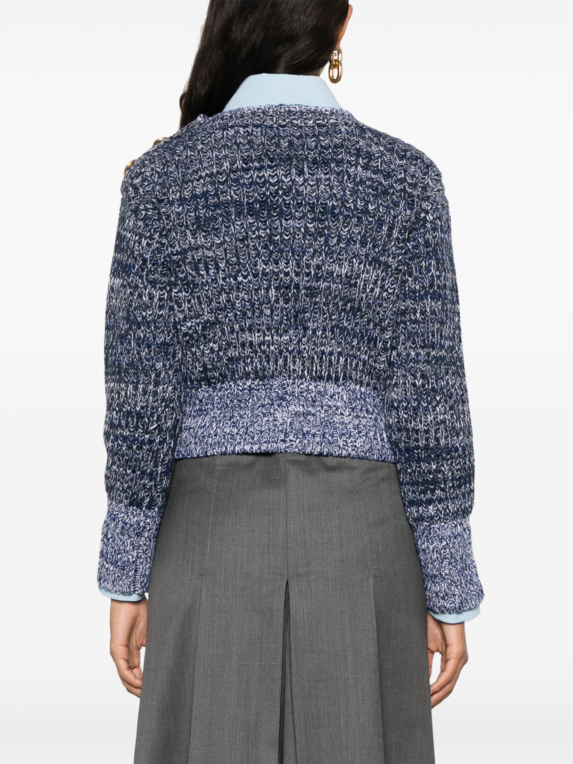 Blue Melange-Knit Wool Sweater - 4