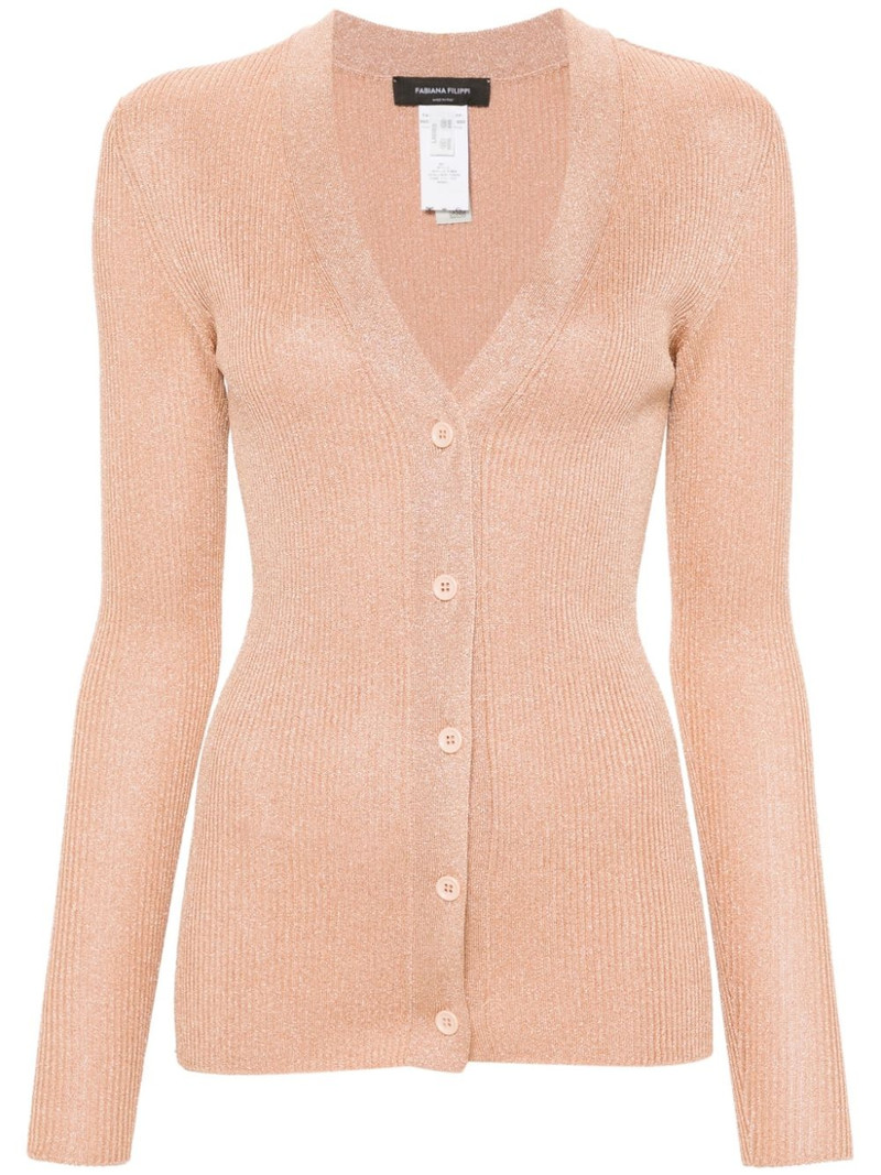metallic-threading ribbed-knit cardigan 1