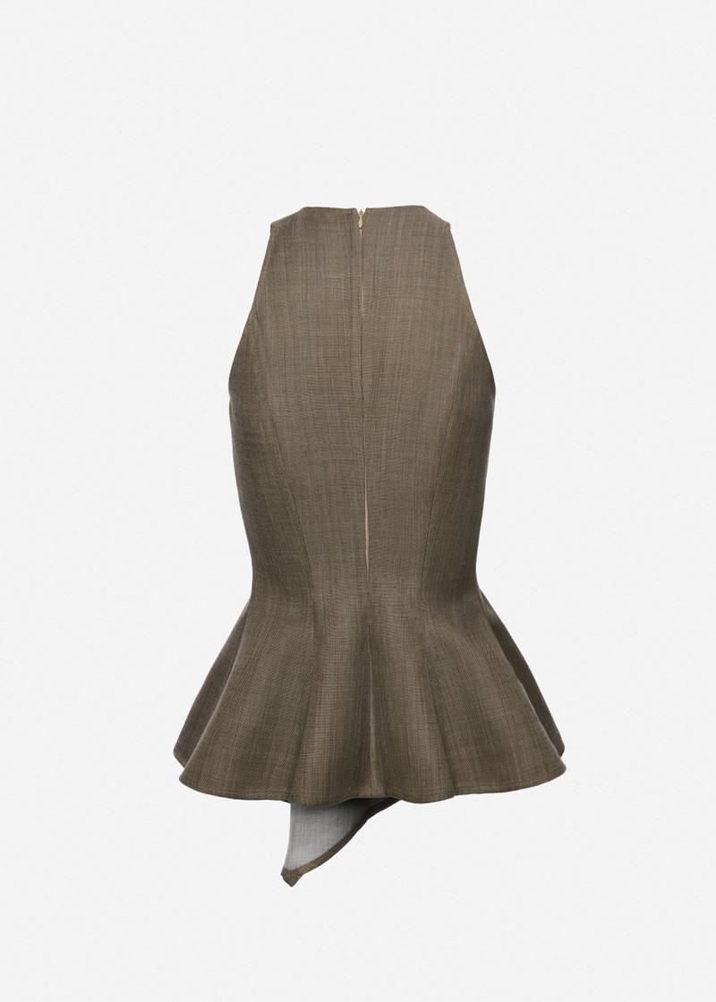 Asymmetric sleeveless wool top in beige 2