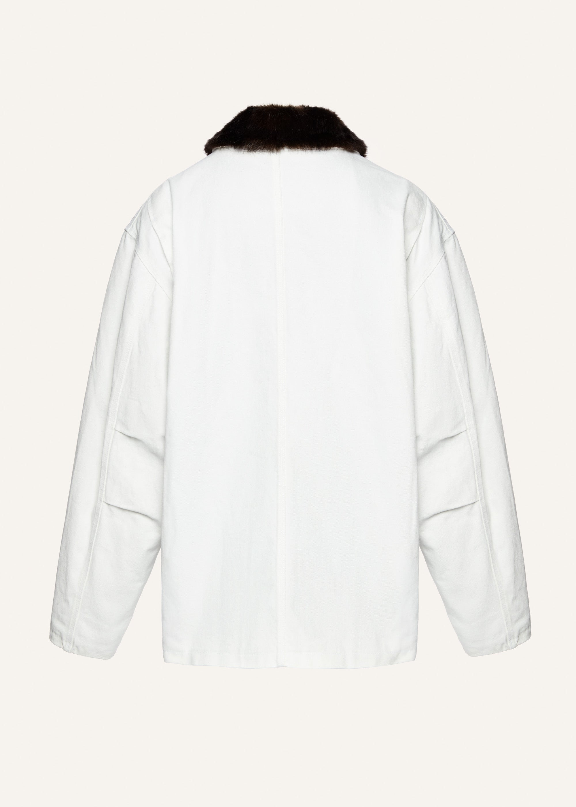 Oversized denim jacket with faux fur collar in white - 2