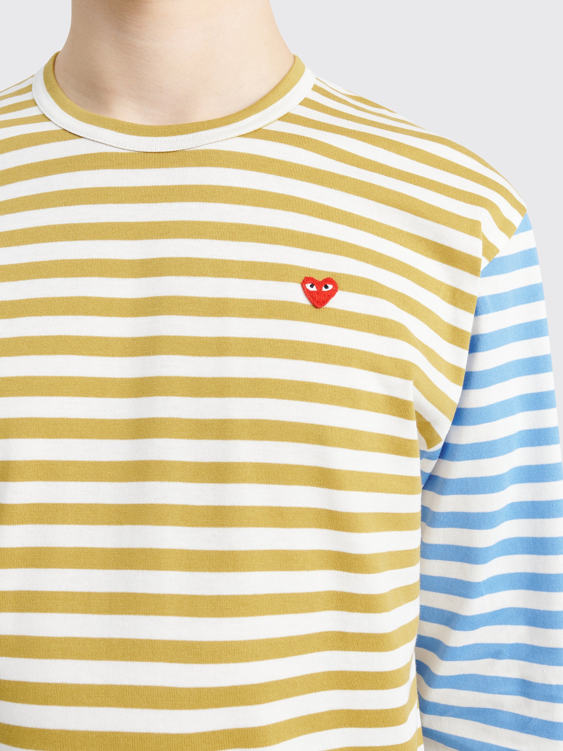 COMME DES GARÇONS PLAY MINI HEART LS T-SHIRT STRIPE OLIVE / BLUE - 6